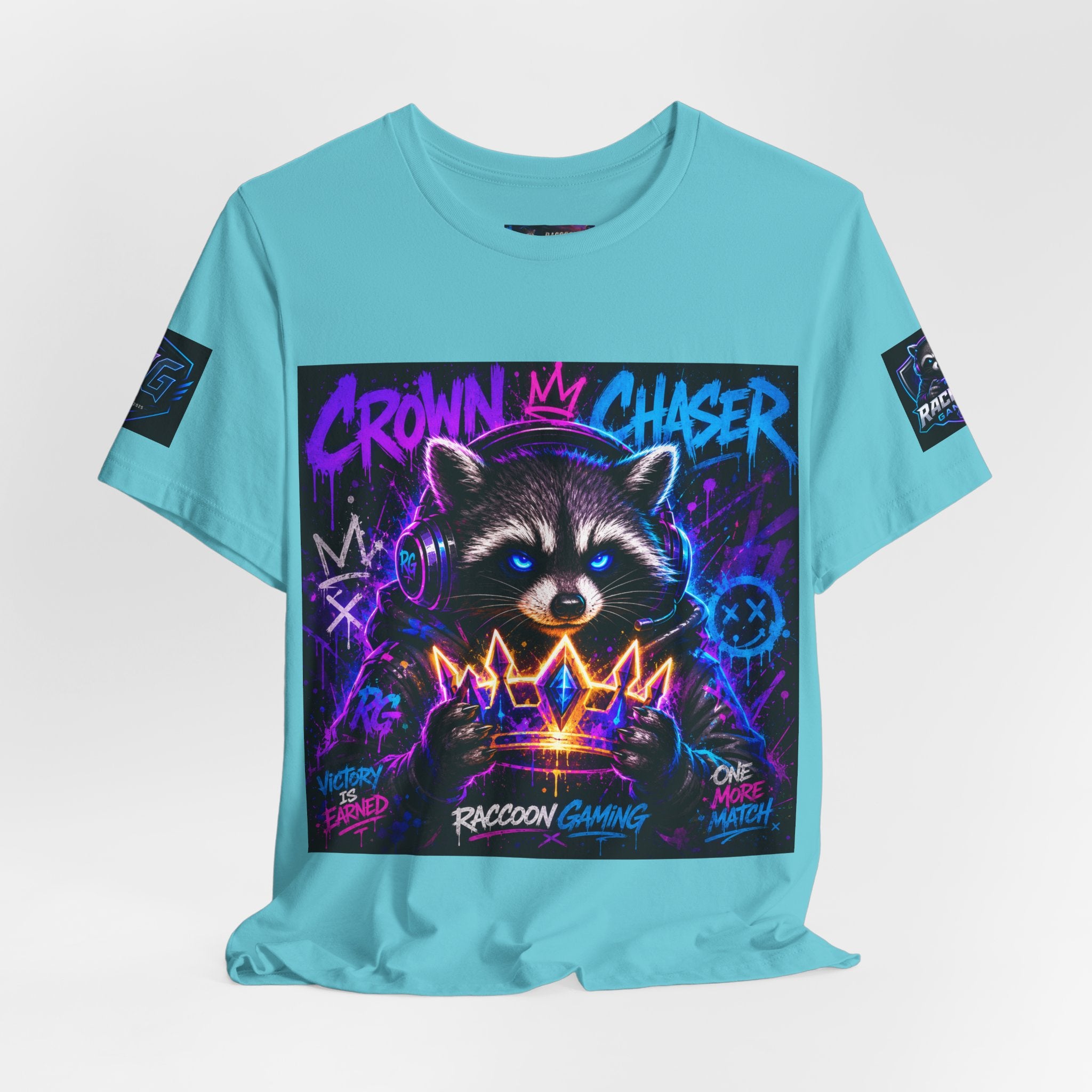 Crown Chaser Raccoon Gaming Tee — "Every Match is Earned" Gamer T-Shirt