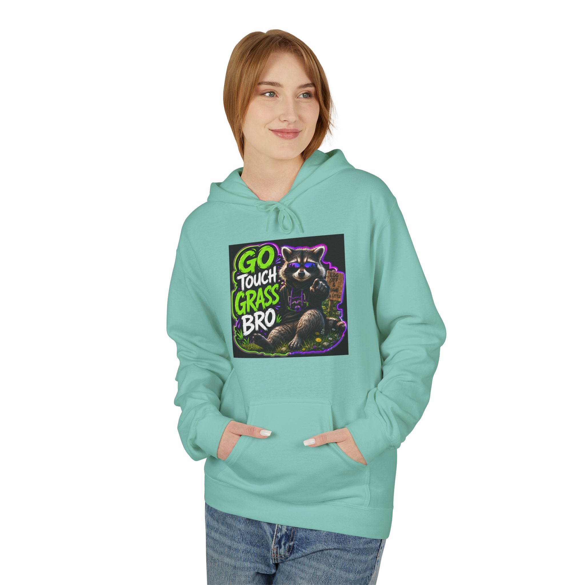 Go Touch Grass Bro Hoodie – Funny Green Text & Gamer Frog Graphic Pullover