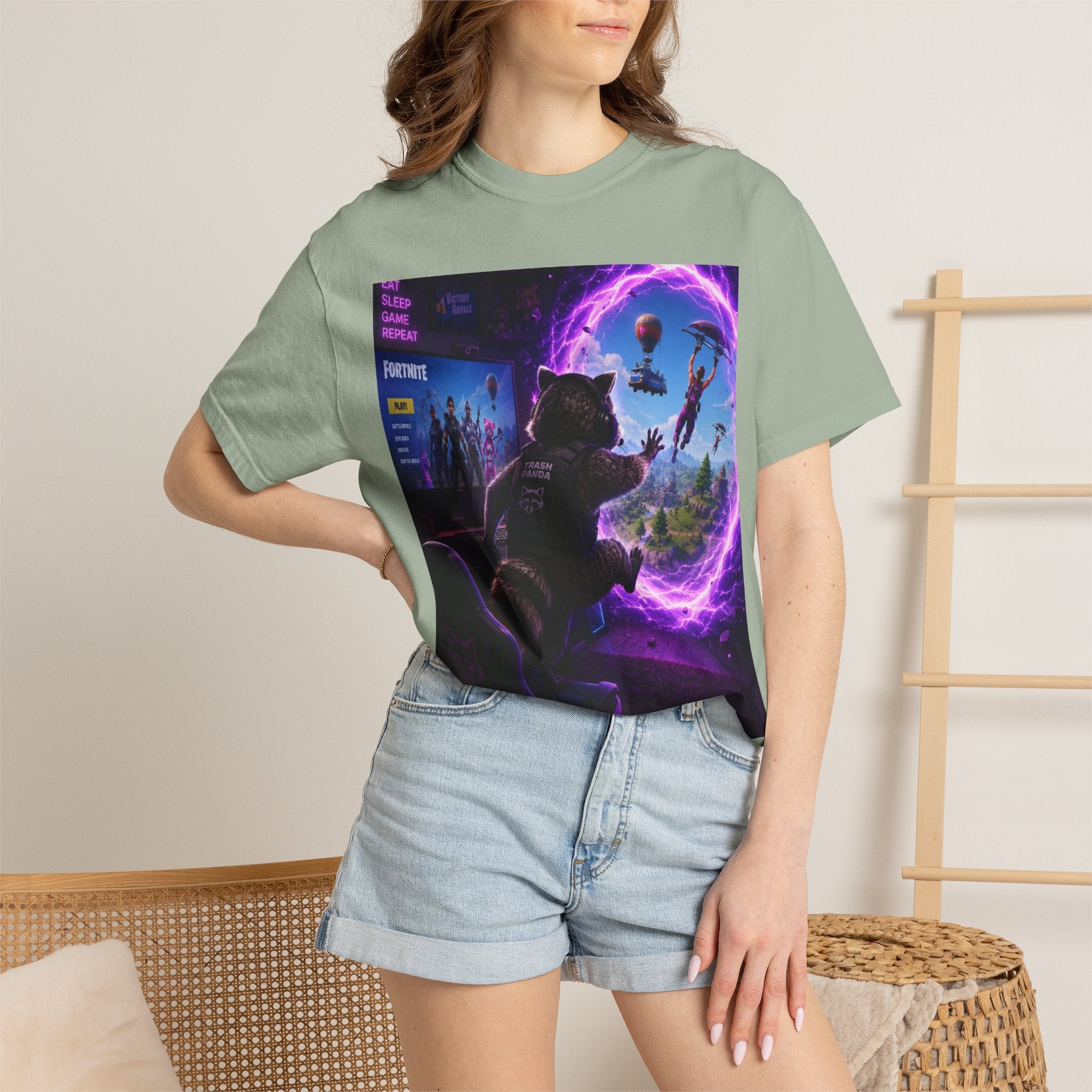 T-Shirt — Fortnite Portal Graphic Tee (Raccoon Watching Portal)