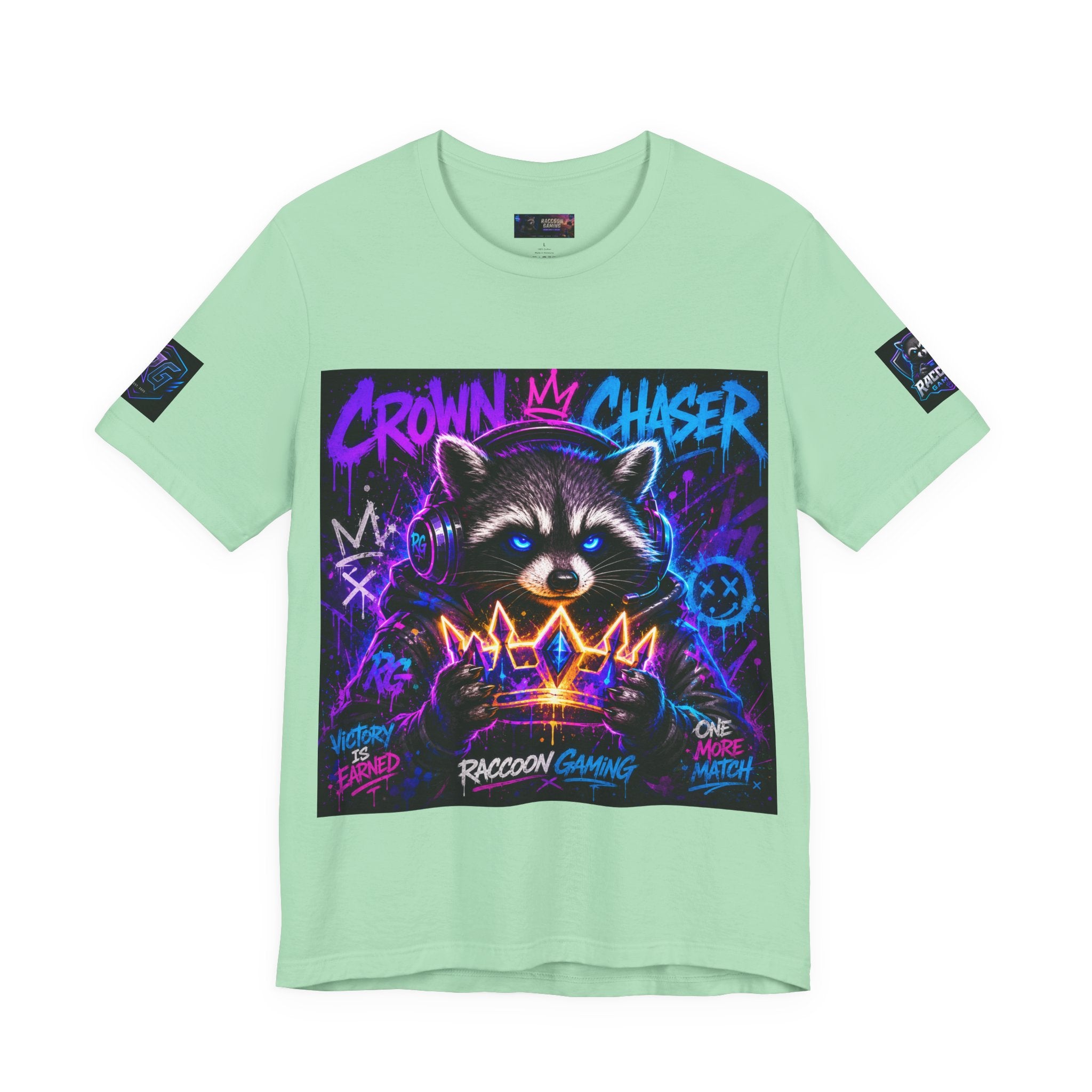 Crown Chaser Raccoon Gaming Tee — "Every Match is Earned" Gamer T-Shirt