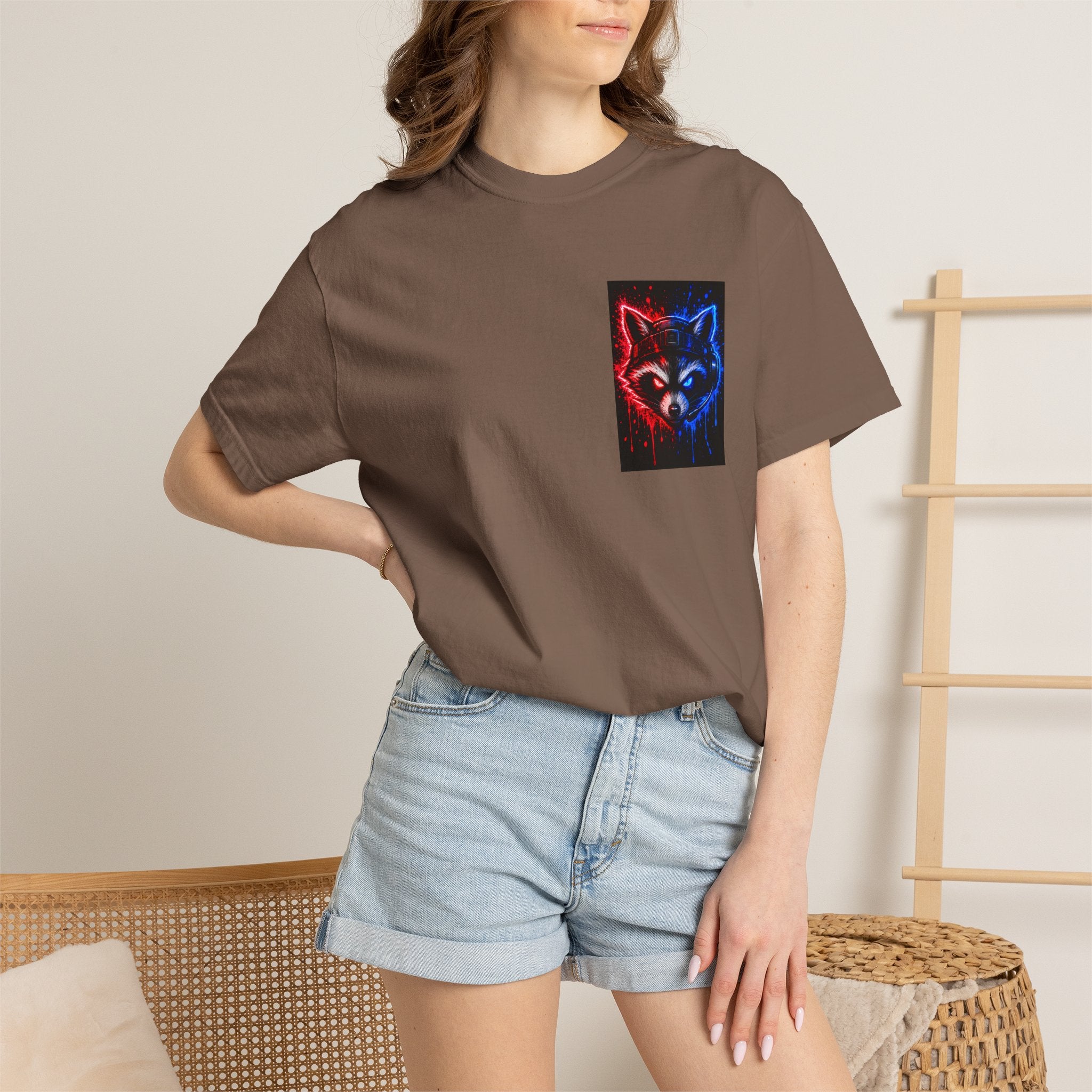 Raccoon Gaming Neon Poster T-Shirt — "Look In, Speak Up, Shine Out" Motivational Tee