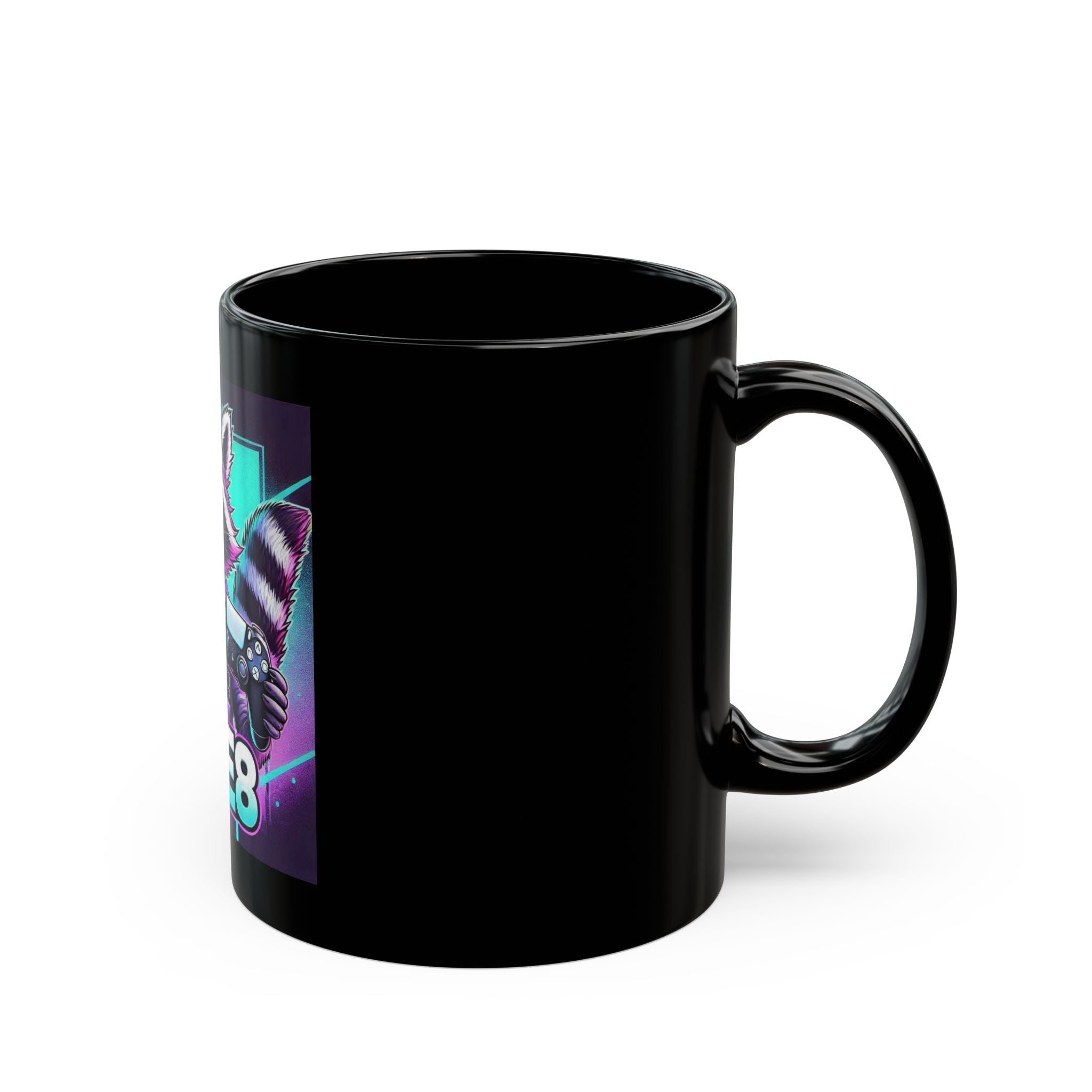Gamer Raccoon Black Mug — KSUE8 Gaming Controller & Energy Drink Design (11oz/15oz)