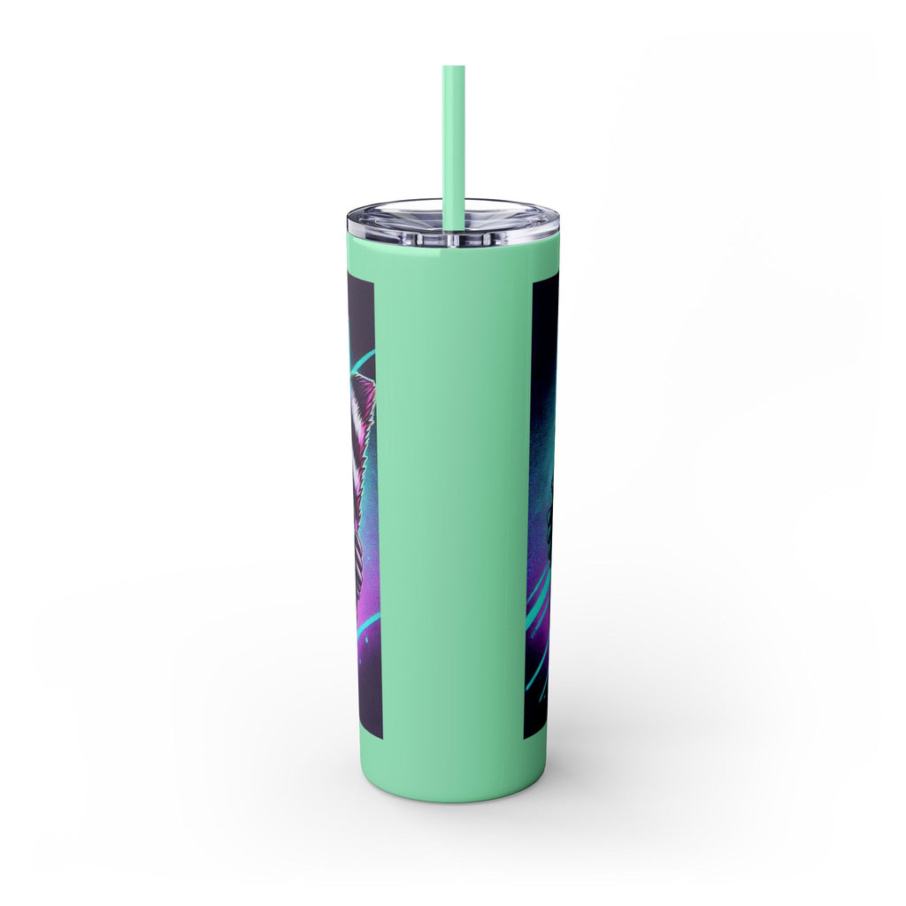 20oz Skinny Tumbler – Neon Gamer Raccoon Design with Straw (KSUE8)