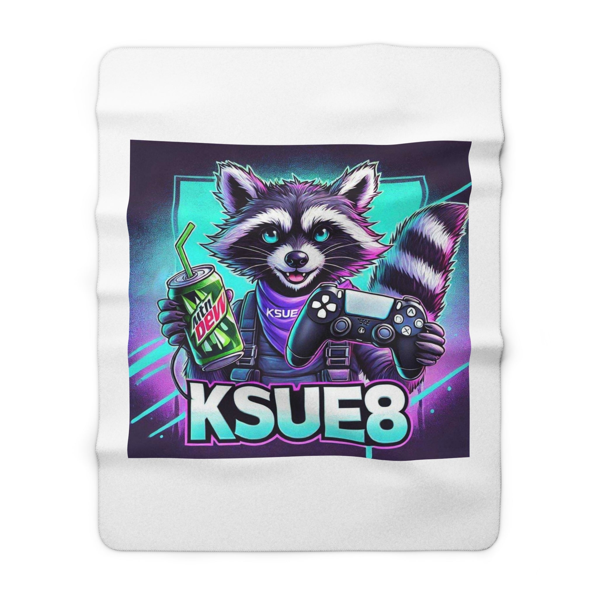 Gamer Raccoon Sherpa Fleece Blanket — KSUE8 Controller & Soda Gaming Throw