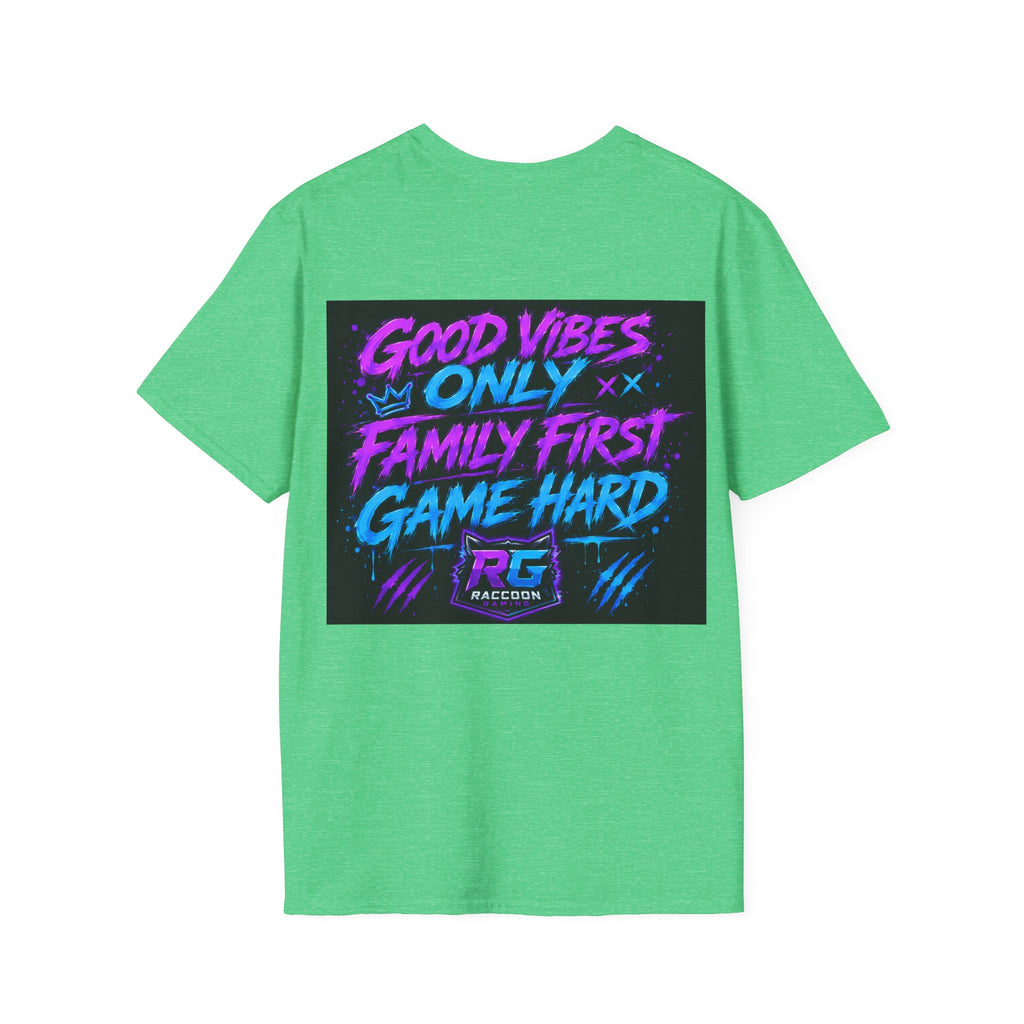 Raccoon Neon Graphic T-Shirt — "Good Vibes Only" Retro Gamer Streetwear