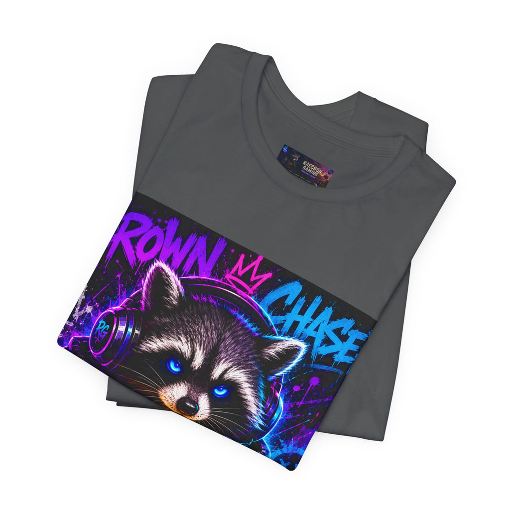 Crown Chaser Raccoon Gaming Tee — "Every Match is Earned" Gamer T-Shirt