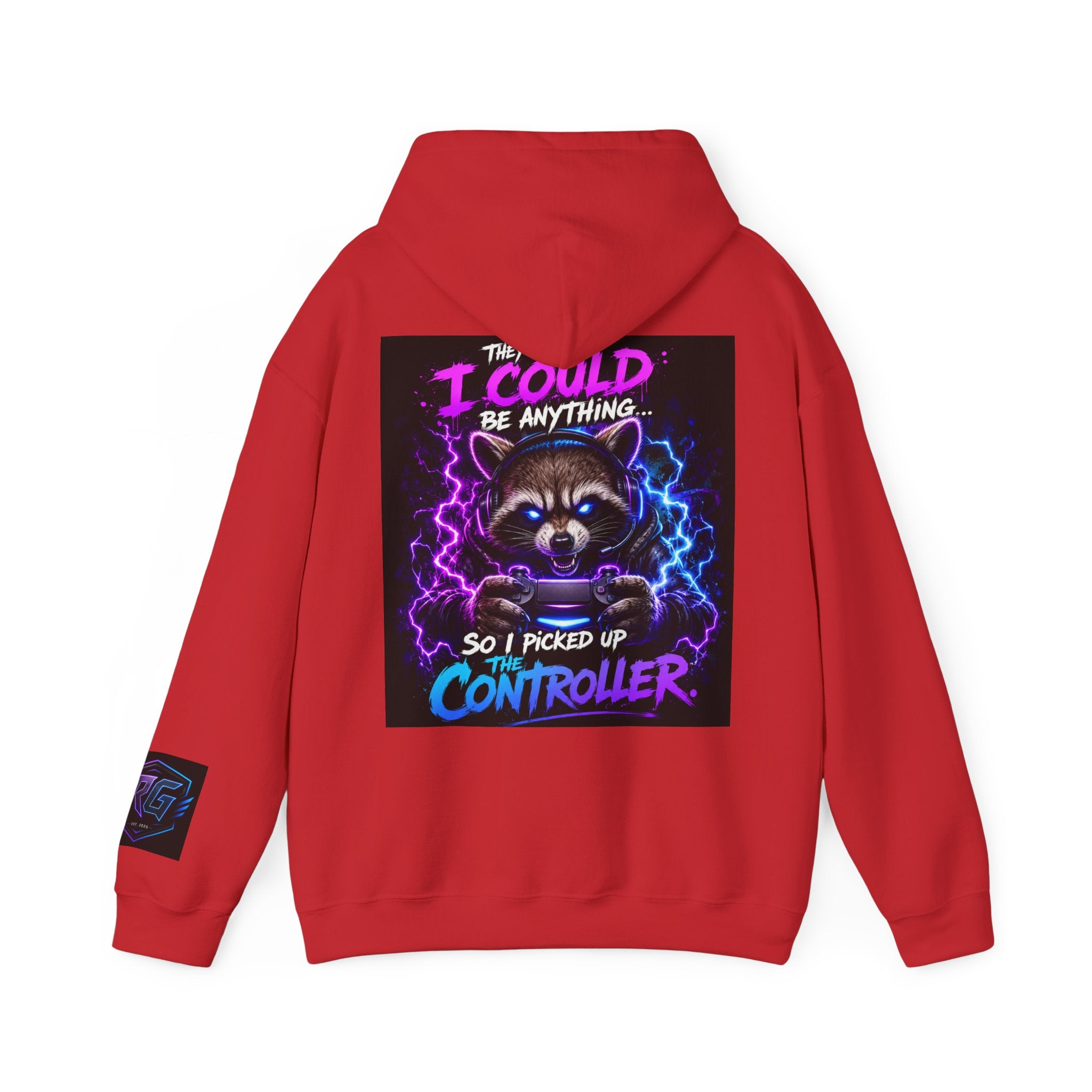 Gaming Hoodie — “I Could Be Anything… So I Picked up the Controller” Raccoon Gamer Sweatshirt