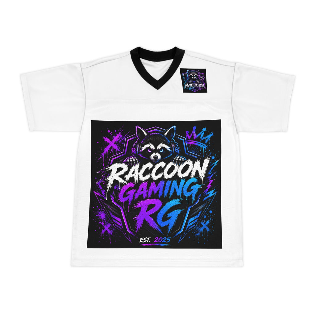 Raccoon Gaming Jersey — Retro Neon Esports Football Tee