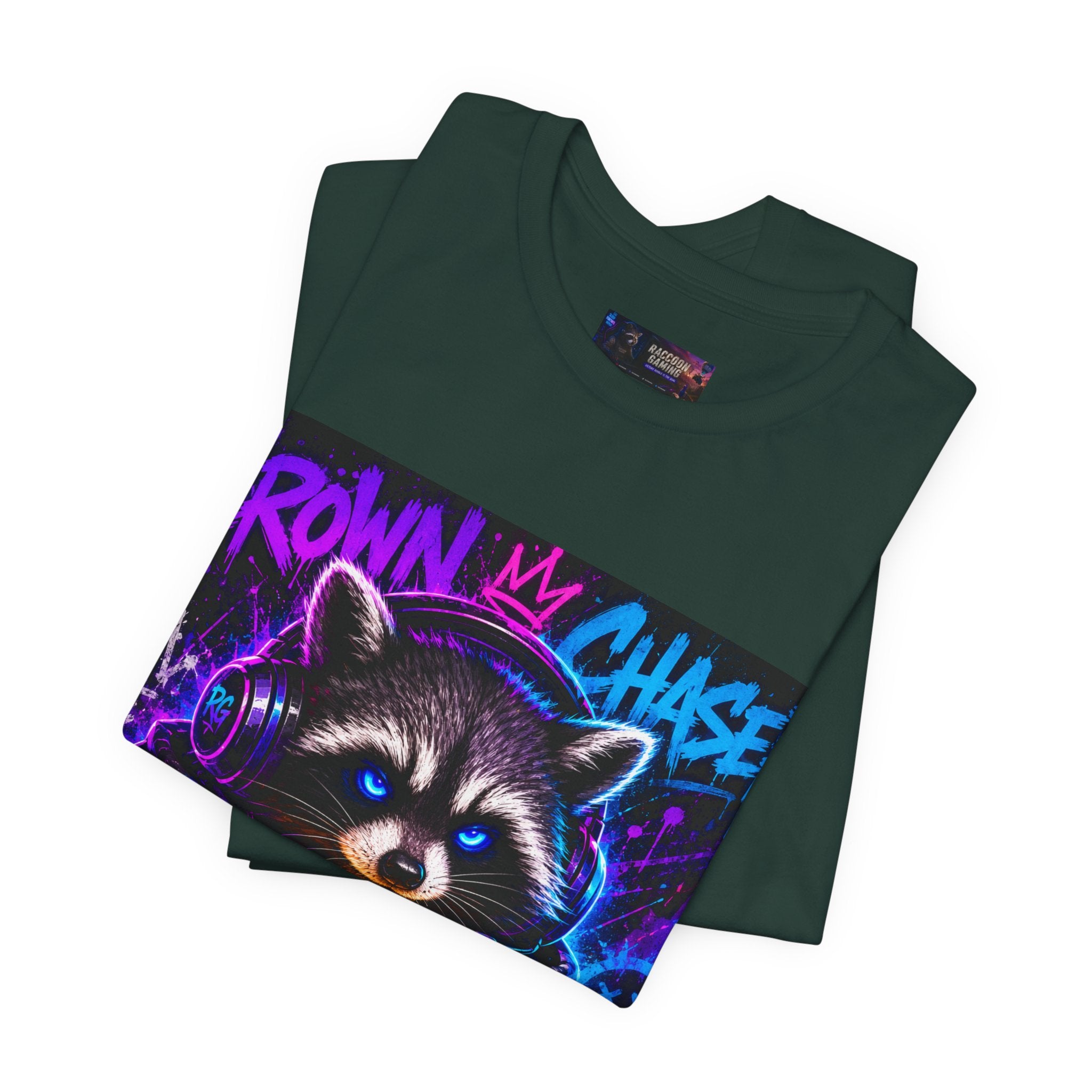 Crown Chaser Raccoon Gaming Tee — "Every Match is Earned" Gamer T-Shirt