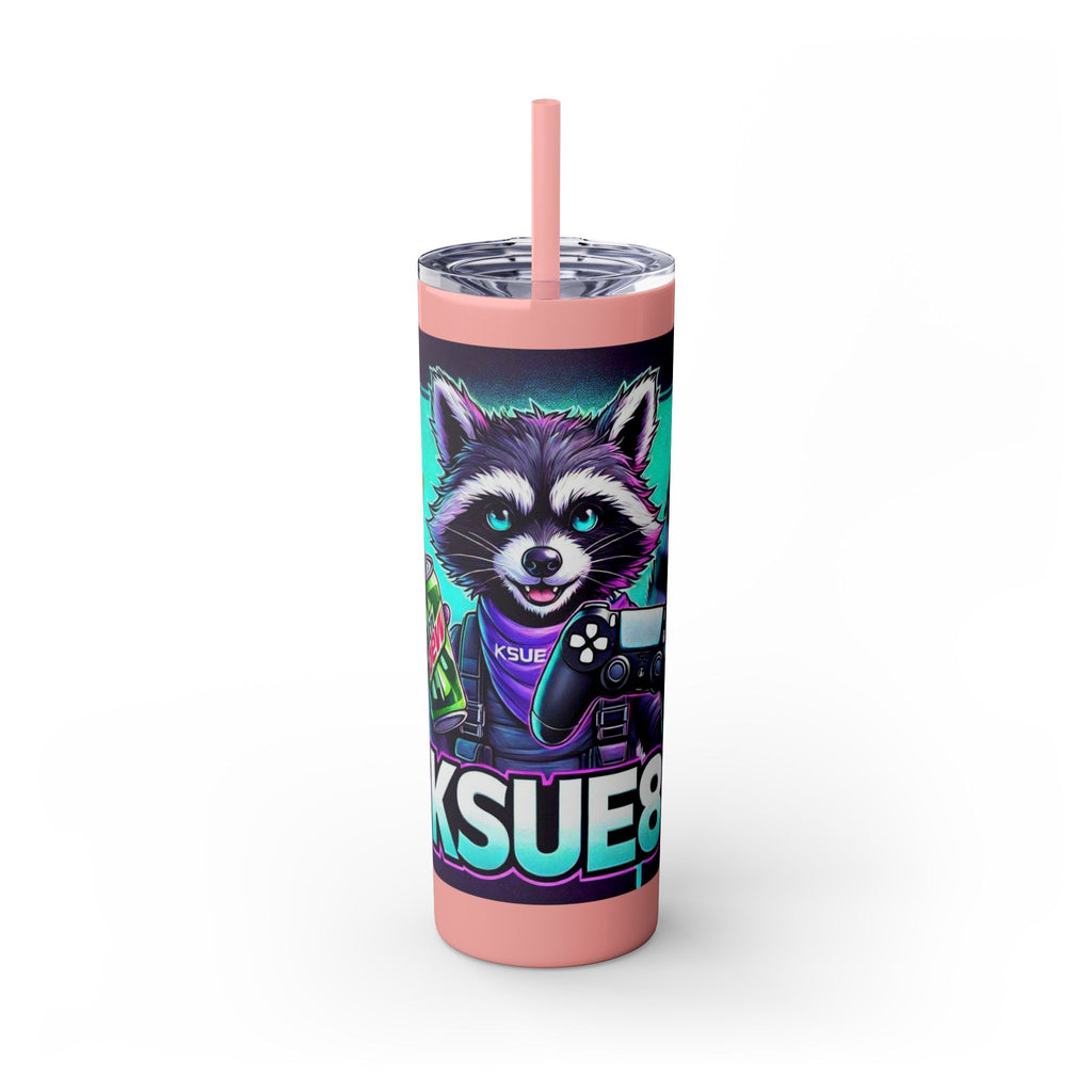 20oz Skinny Tumbler – Neon Gamer Raccoon Design with Straw (KSUE8)