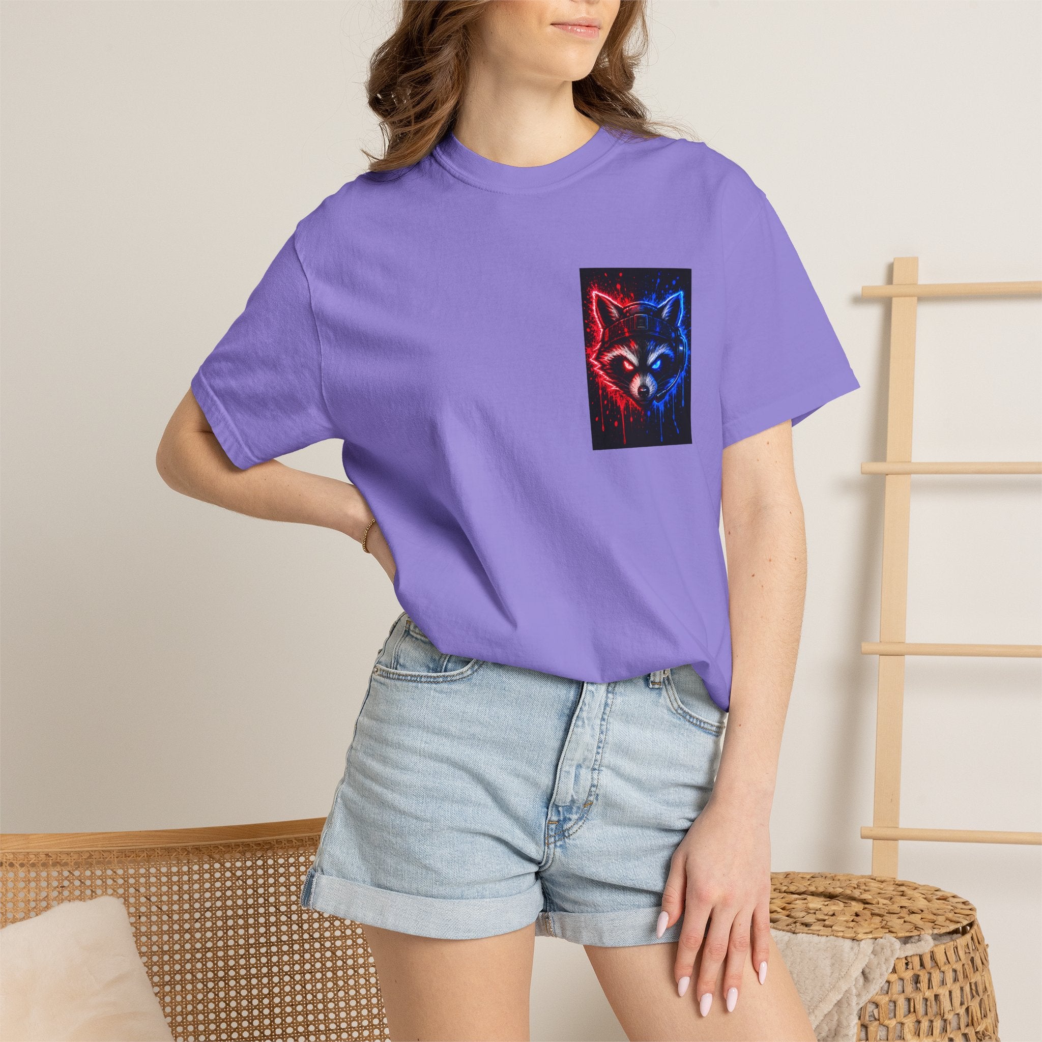 Raccoon Gaming Neon Poster T-Shirt — "Look In, Speak Up, Shine Out" Motivational Tee