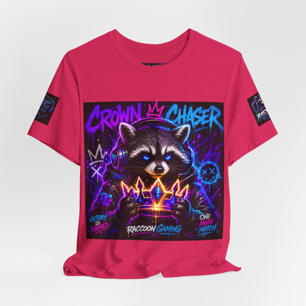 Crown Chaser Raccoon Gaming Tee — "Every Match is Earned" Gamer T-Shirt