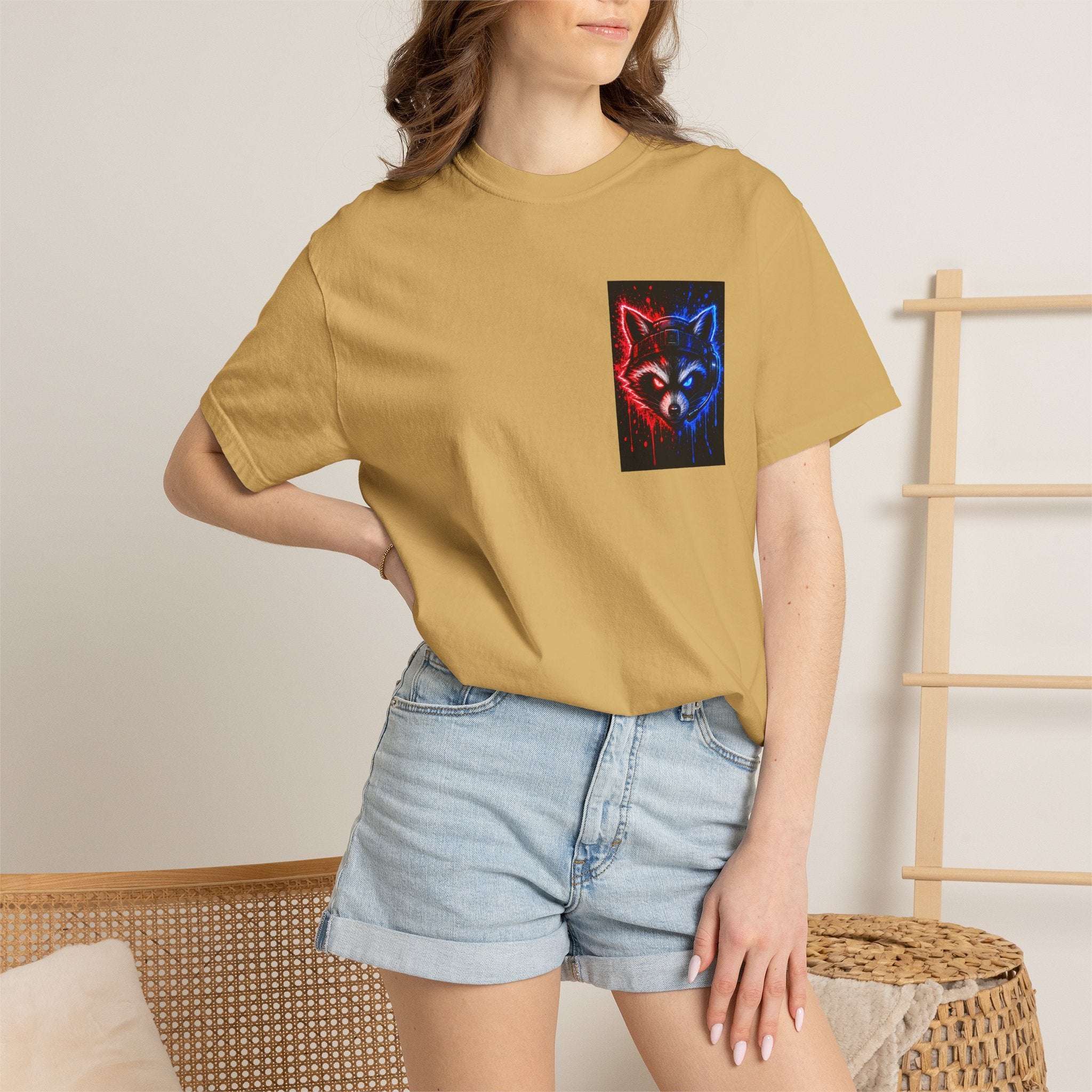 Raccoon Gaming Neon Poster T-Shirt — "Look In, Speak Up, Shine Out" Motivational Tee