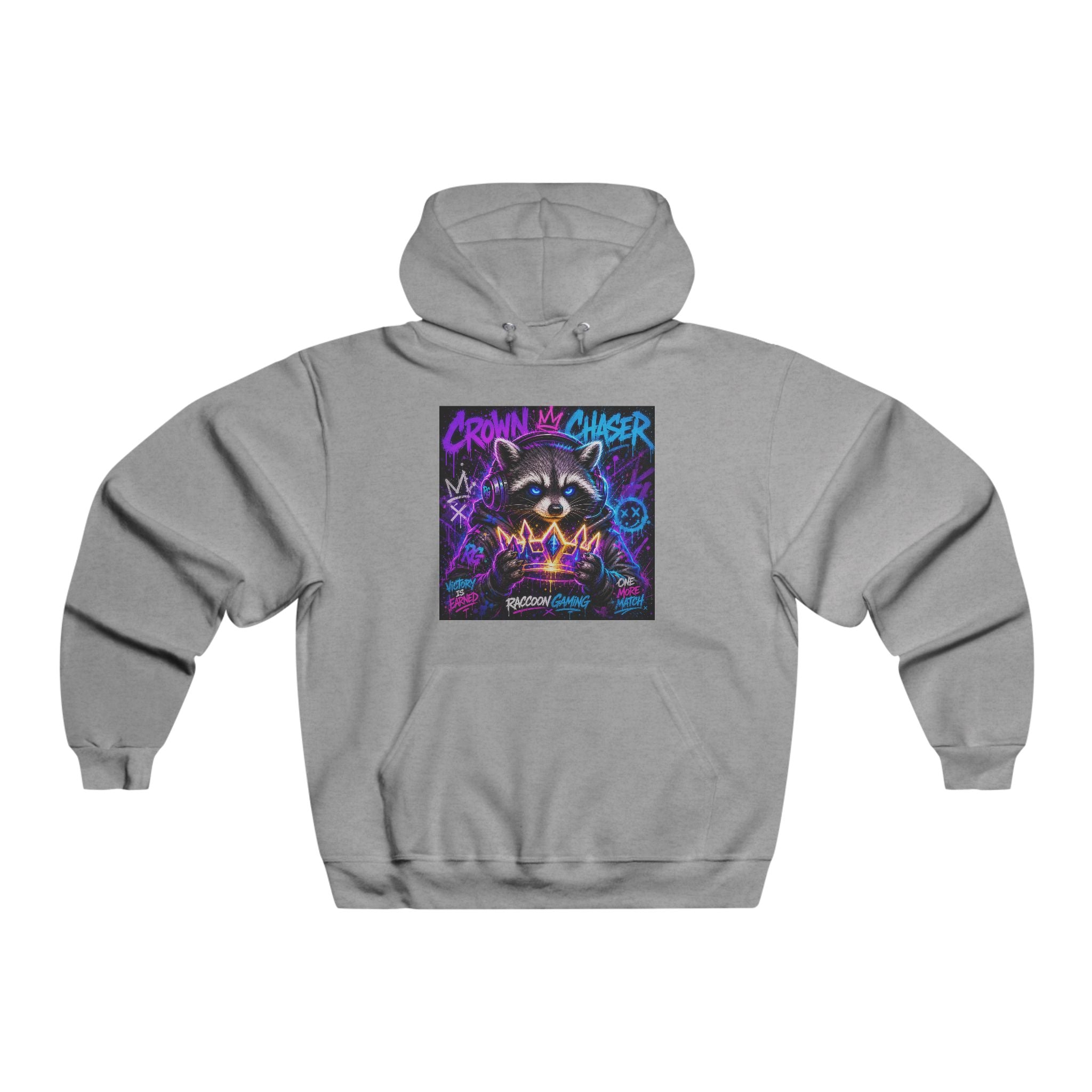 Gaming Raccoon Hoodie — Neon Retro Esports Sweatshirt ("Every Match Earned, Every Victory a Story")
