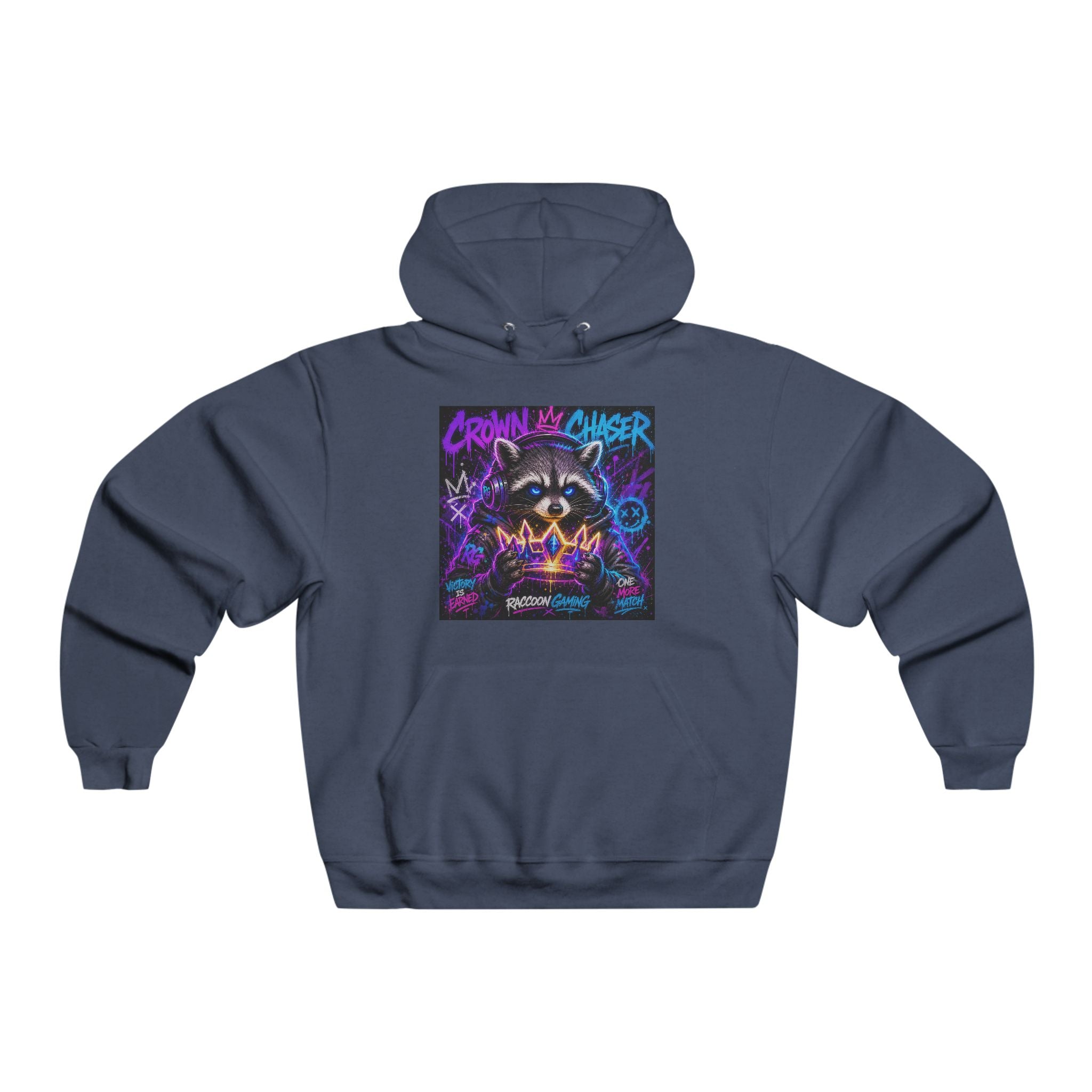 Gaming Raccoon Hoodie — Neon Retro Esports Sweatshirt ("Every Match Earned, Every Victory a Story")