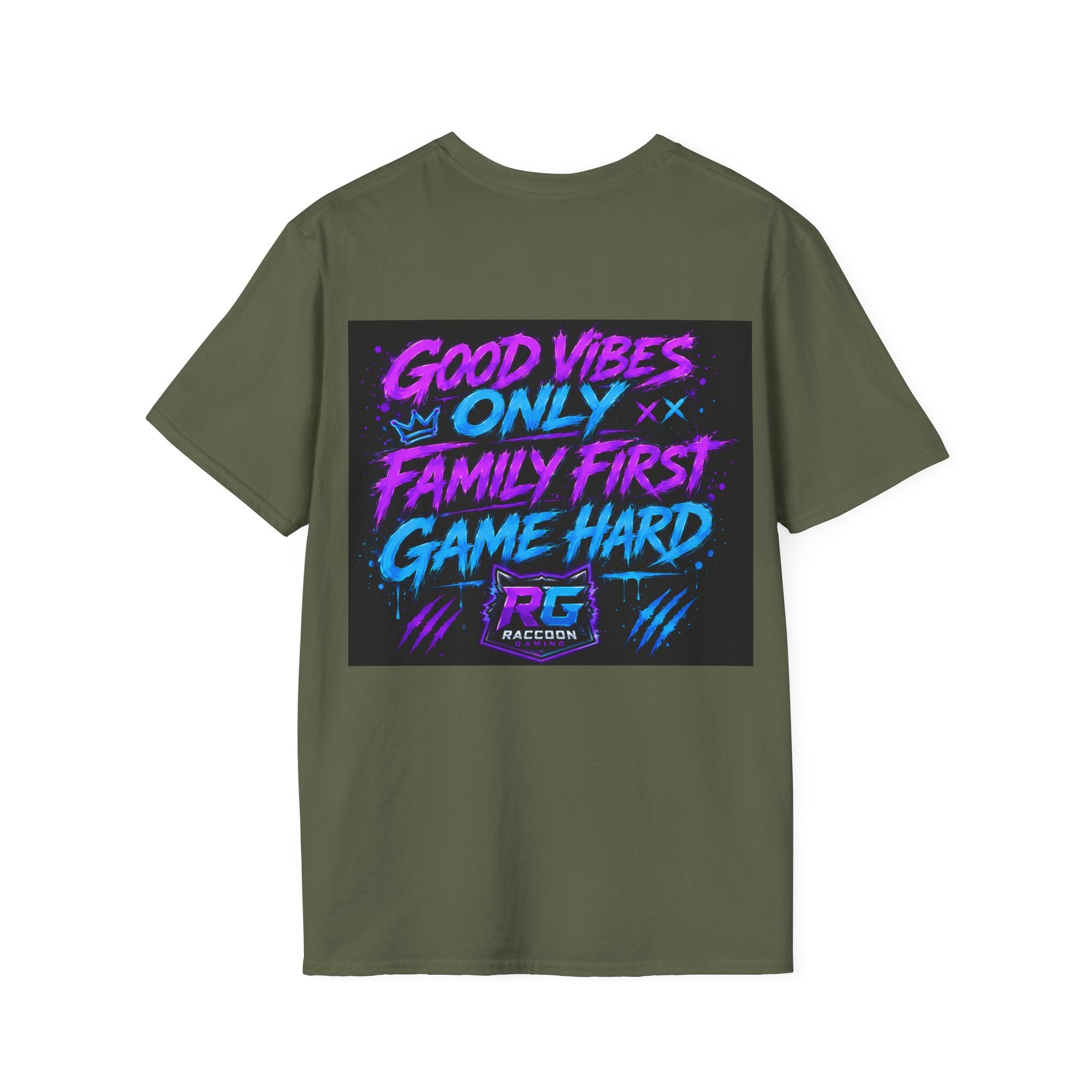 Raccoon Neon Graphic T-Shirt — "Good Vibes Only" Retro Gamer Streetwear