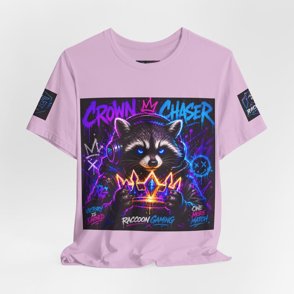 Crown Chaser Raccoon Gaming Tee — "Every Match is Earned" Gamer T-Shirt
