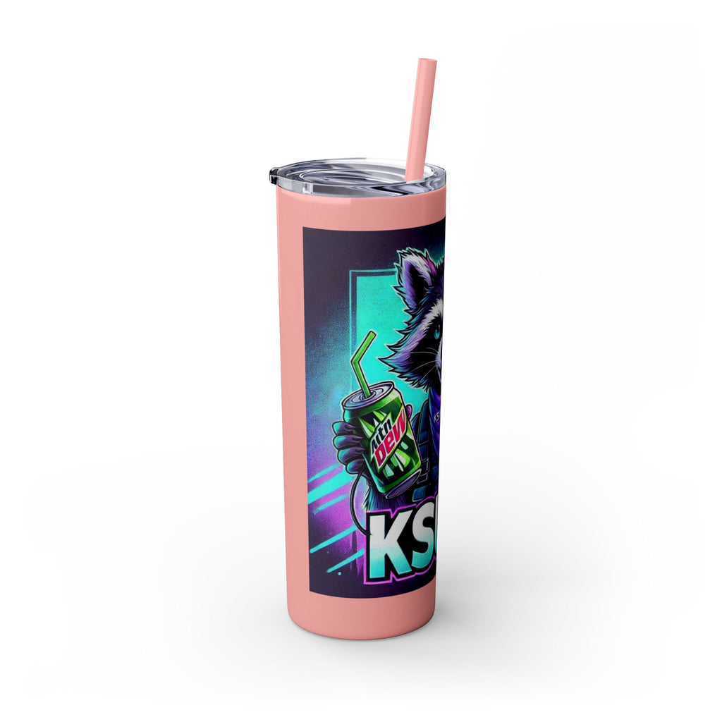20oz Skinny Tumbler – Neon Gamer Raccoon Design with Straw (KSUE8)