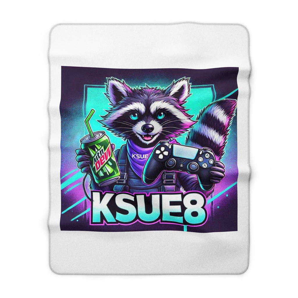 Gamer Raccoon Sherpa Fleece Blanket — KSUE8 Controller & Soda Gaming Throw