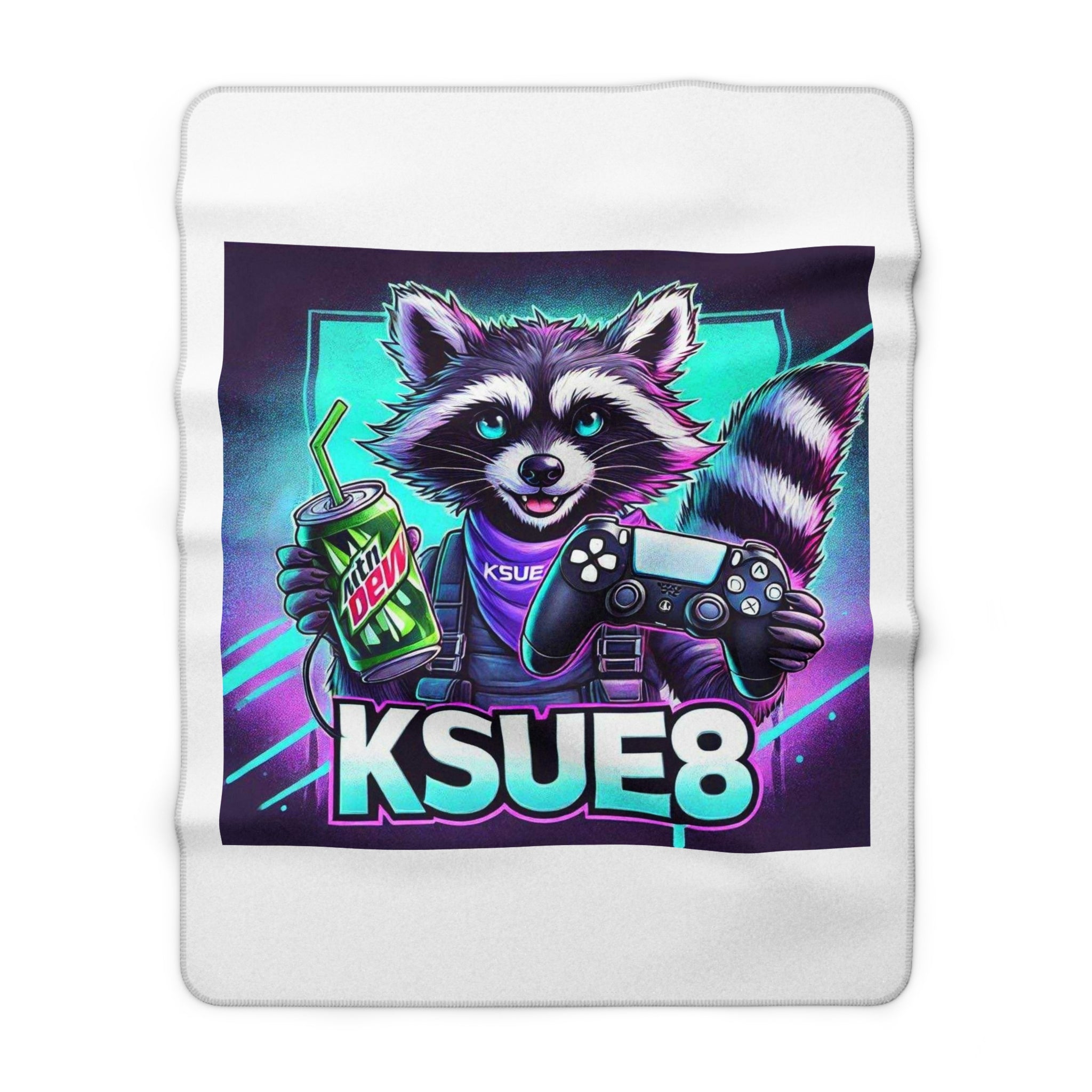 Gamer Raccoon Sherpa Fleece Blanket — KSUE8 Controller & Soda Gaming Throw