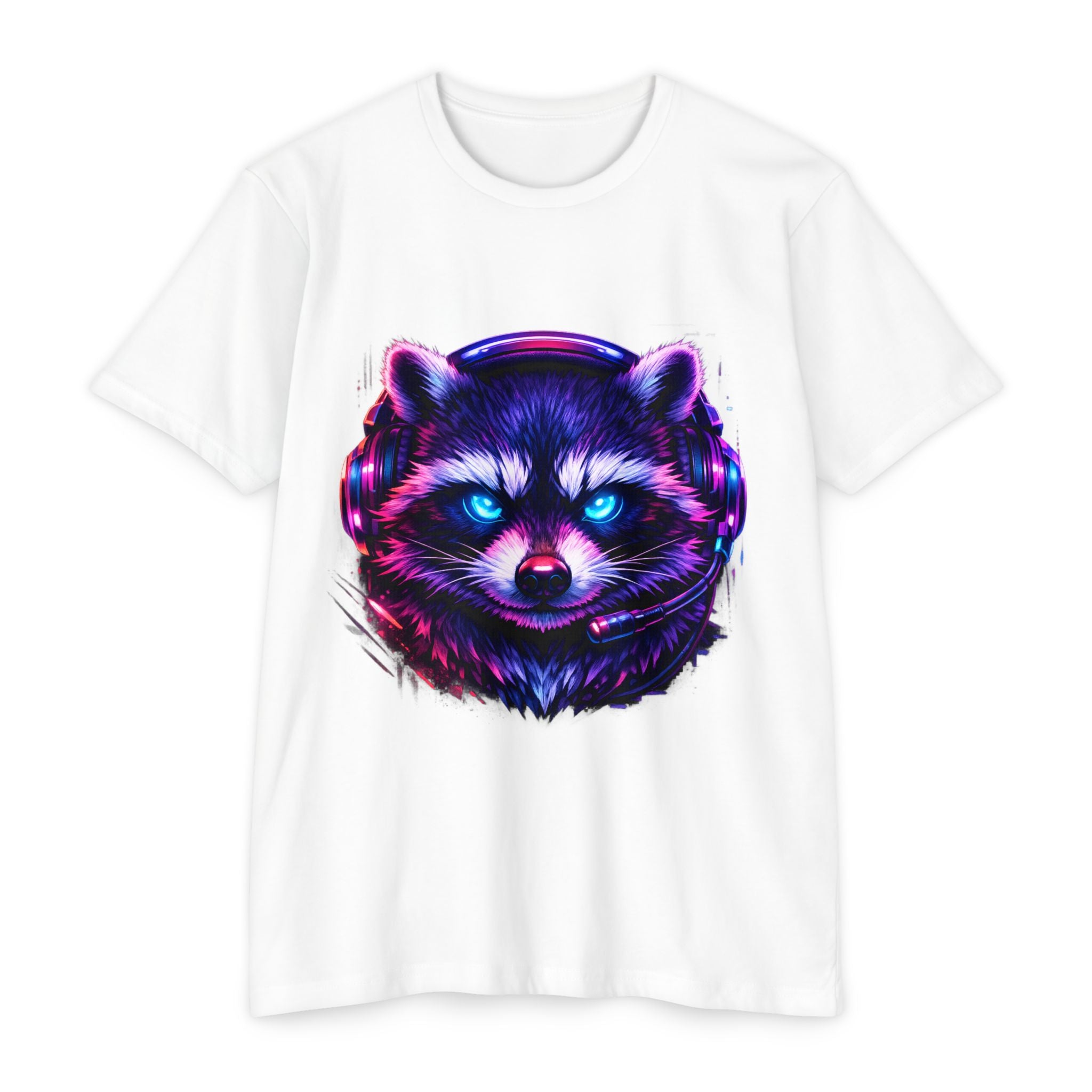 Raccoon Gaming T-Shirt — Neon Headset Mascot & “Lock In. Show Up. Show Out.” Graphic