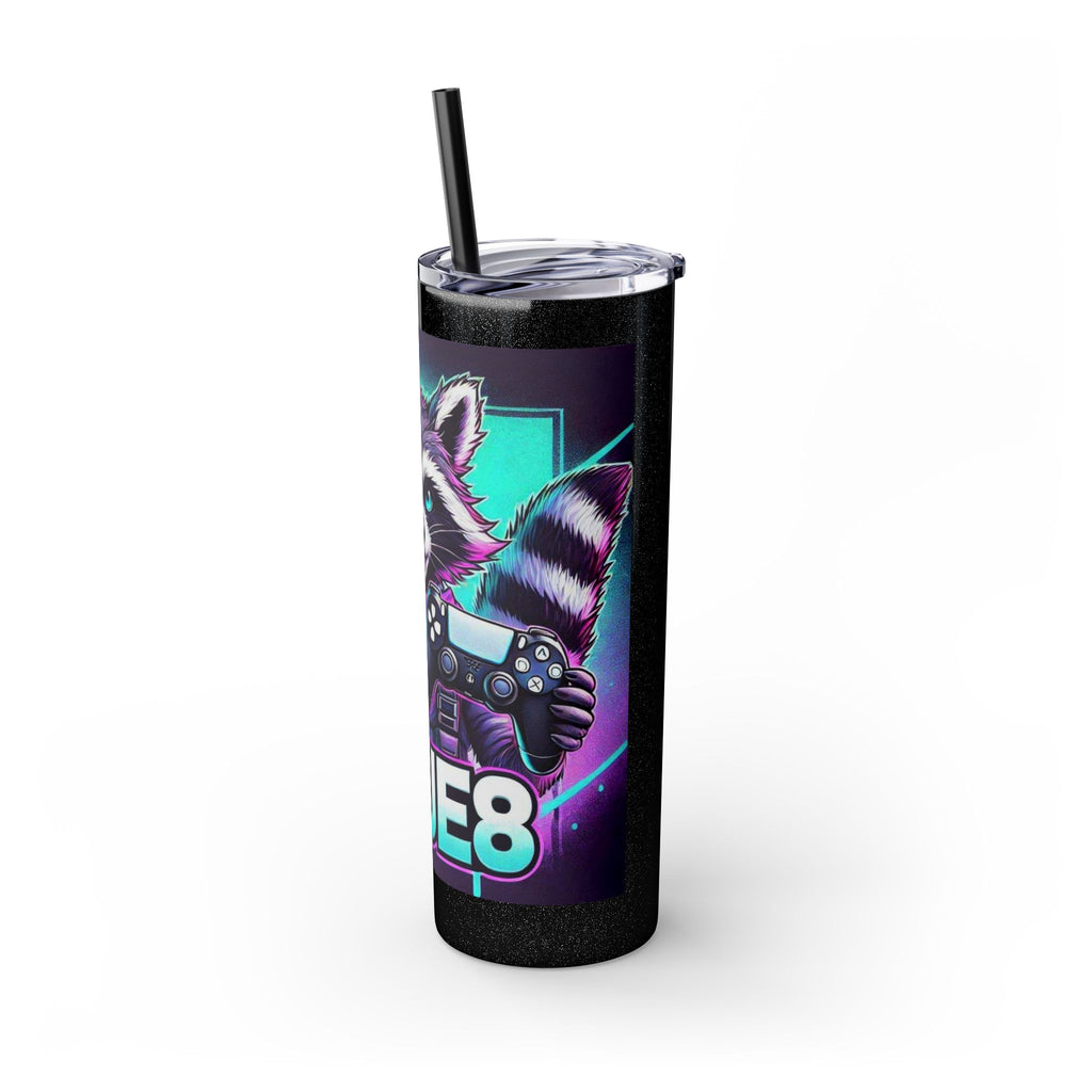 20oz Skinny Tumbler – Neon Gamer Raccoon Design with Straw (KSUE8)