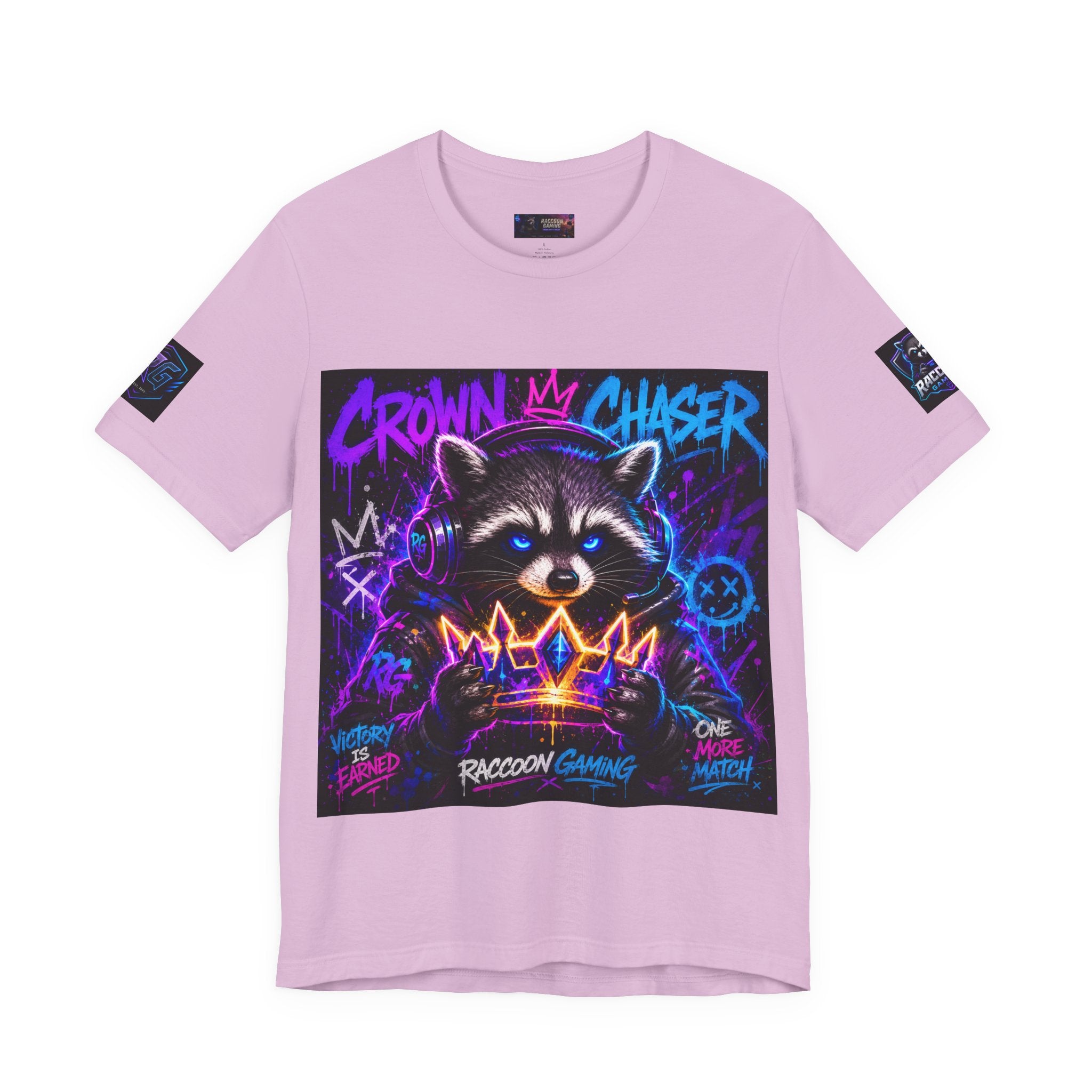 Crown Chaser Raccoon Gaming Tee — "Every Match is Earned" Gamer T-Shirt