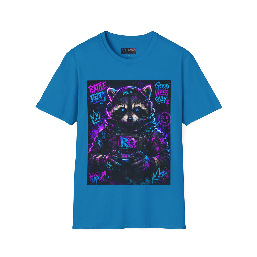 Raccoon Neon Graphic T-Shirt — "Good Vibes Only" Retro Gamer Streetwear