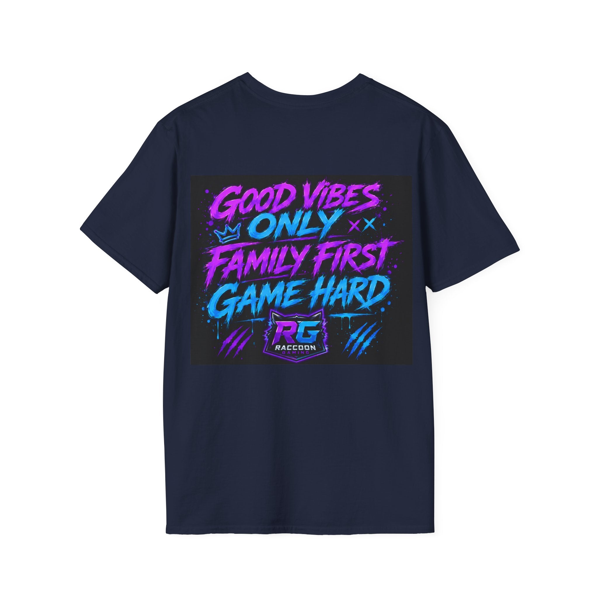 Raccoon Neon Graphic T-Shirt — "Good Vibes Only" Retro Gamer Streetwear