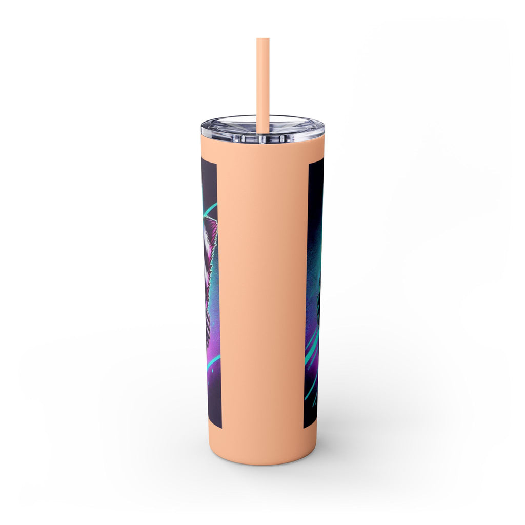 20oz Skinny Tumbler – Neon Gamer Raccoon Design with Straw (KSUE8)
