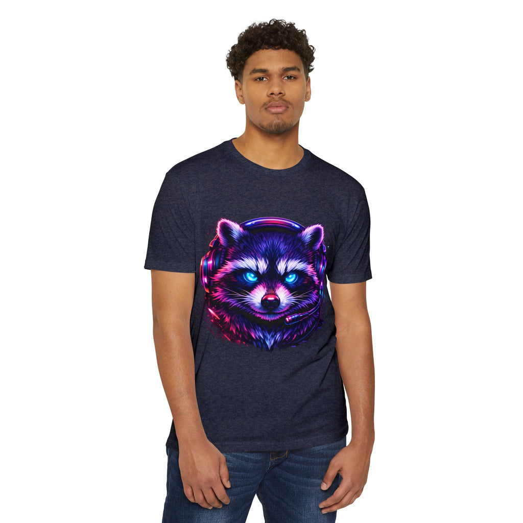 Raccoon Gaming T-Shirt — Neon Headset Mascot & “Lock In. Show Up. Show Out.” Graphic