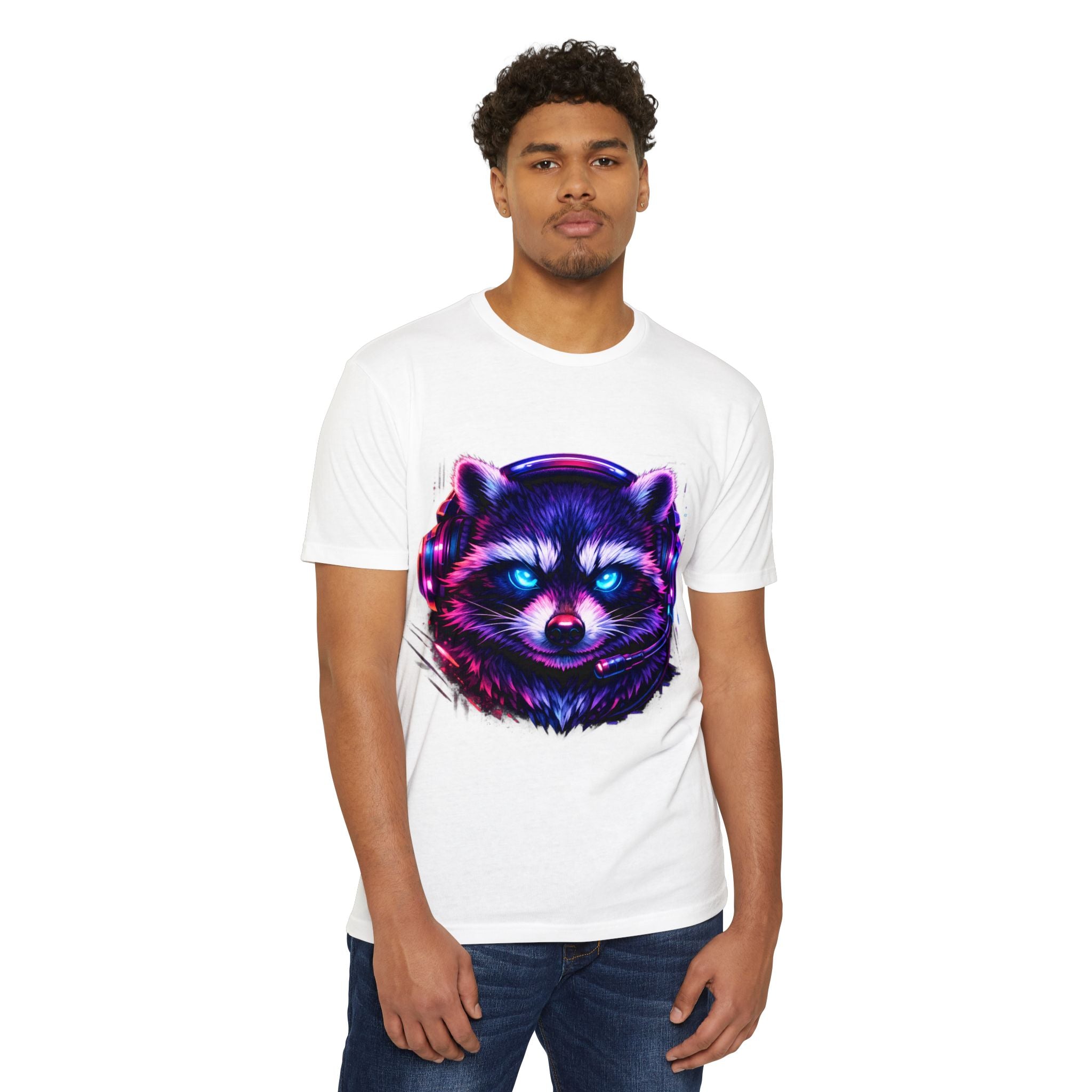 Raccoon Gaming T-Shirt — Neon Headset Mascot & “Lock In. Show Up. Show Out.” Graphic