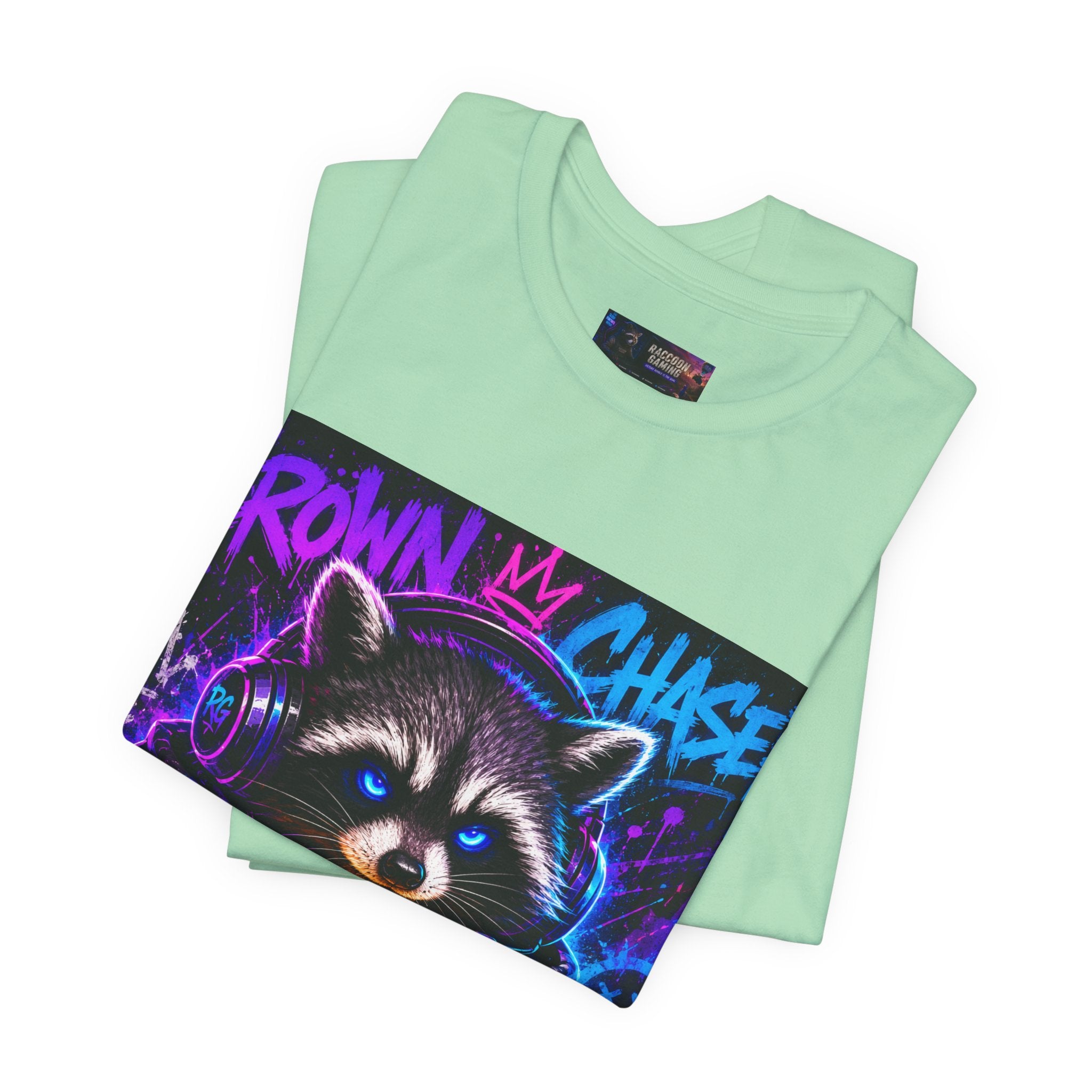 Crown Chaser Raccoon Gaming Tee — "Every Match is Earned" Gamer T-Shirt