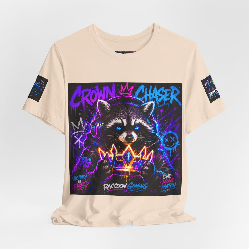 Crown Chaser Raccoon Gaming Tee — "Every Match is Earned" Gamer T-Shirt