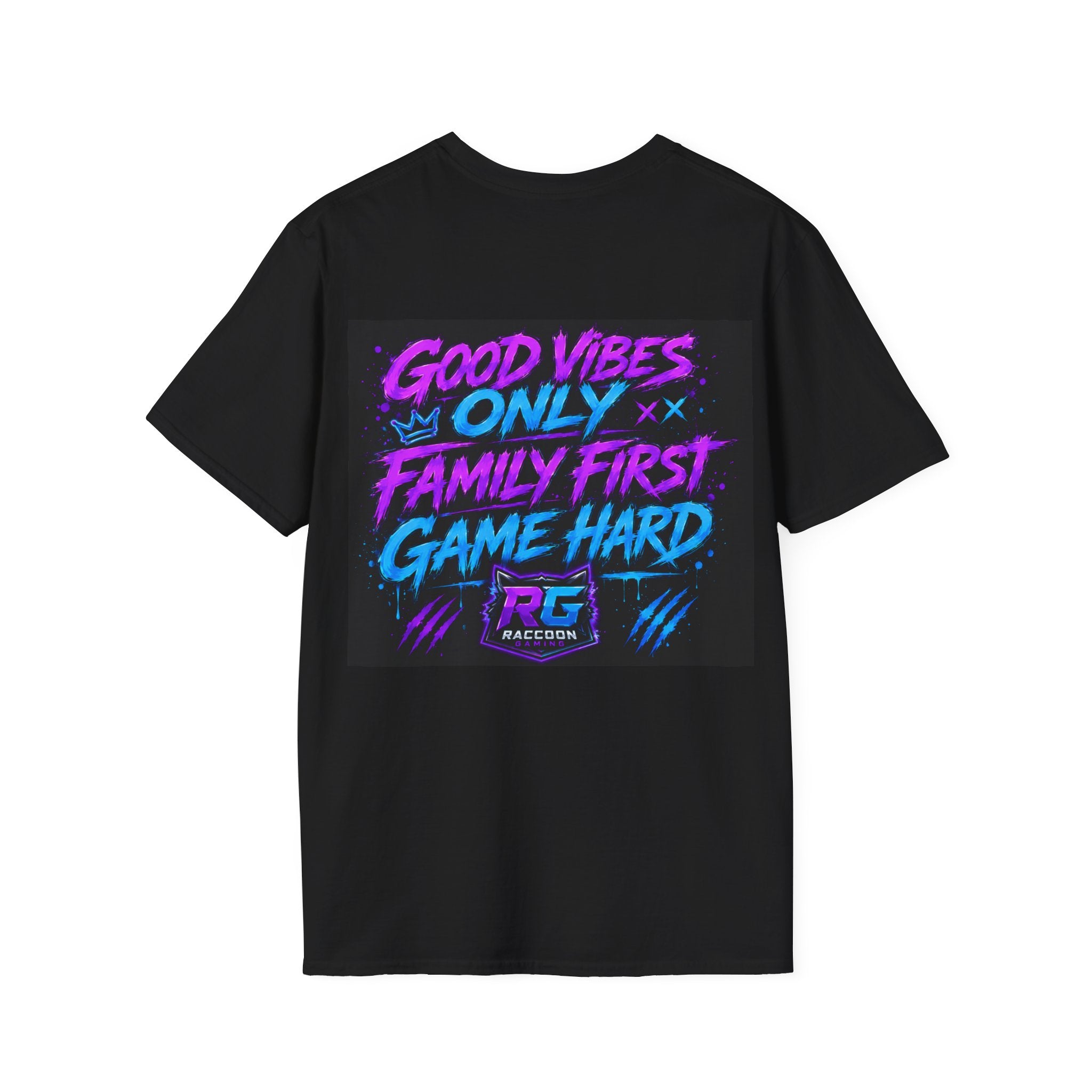 Raccoon Neon Graphic T-Shirt — "Good Vibes Only" Retro Gamer Streetwear