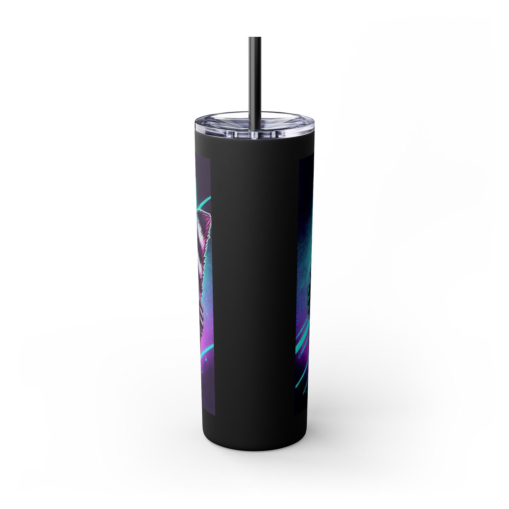 20oz Skinny Tumbler – Neon Gamer Raccoon Design with Straw (KSUE8)