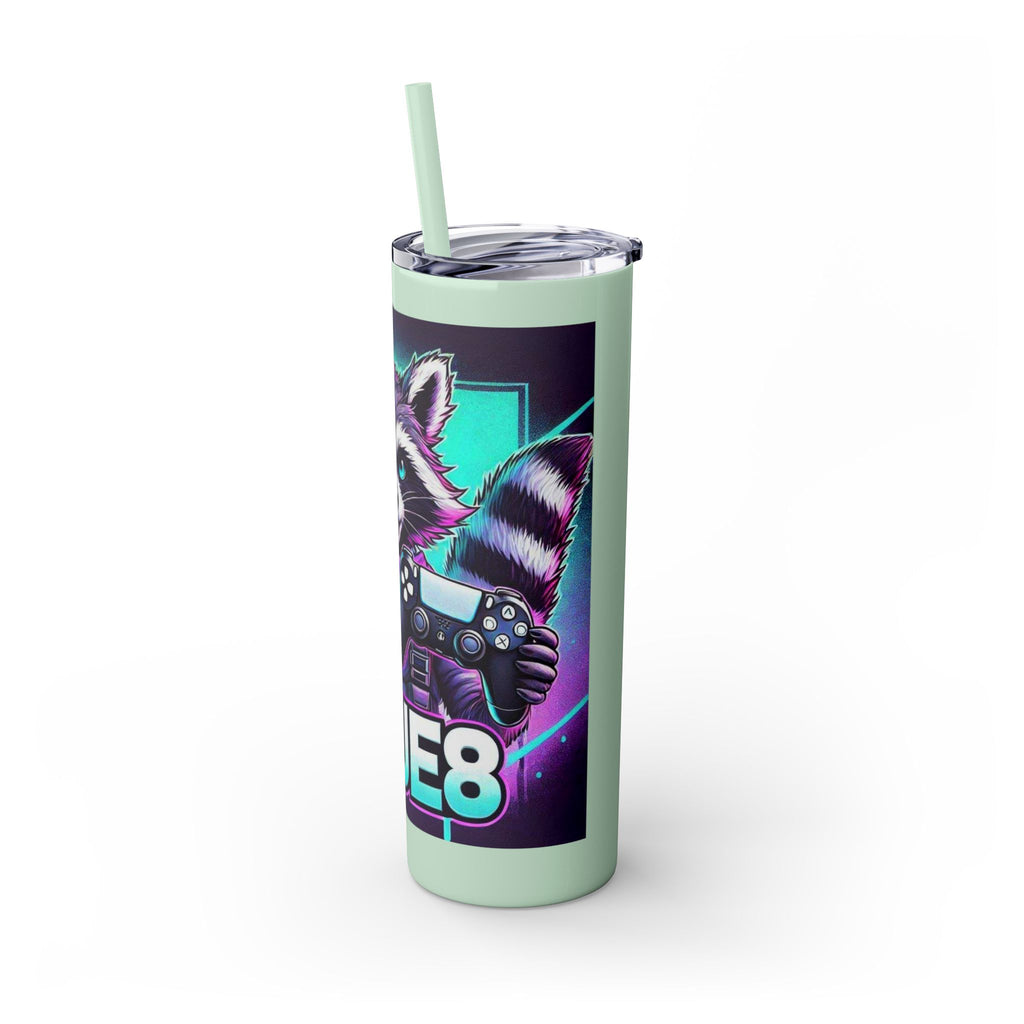 20oz Skinny Tumbler – Neon Gamer Raccoon Design with Straw (KSUE8)