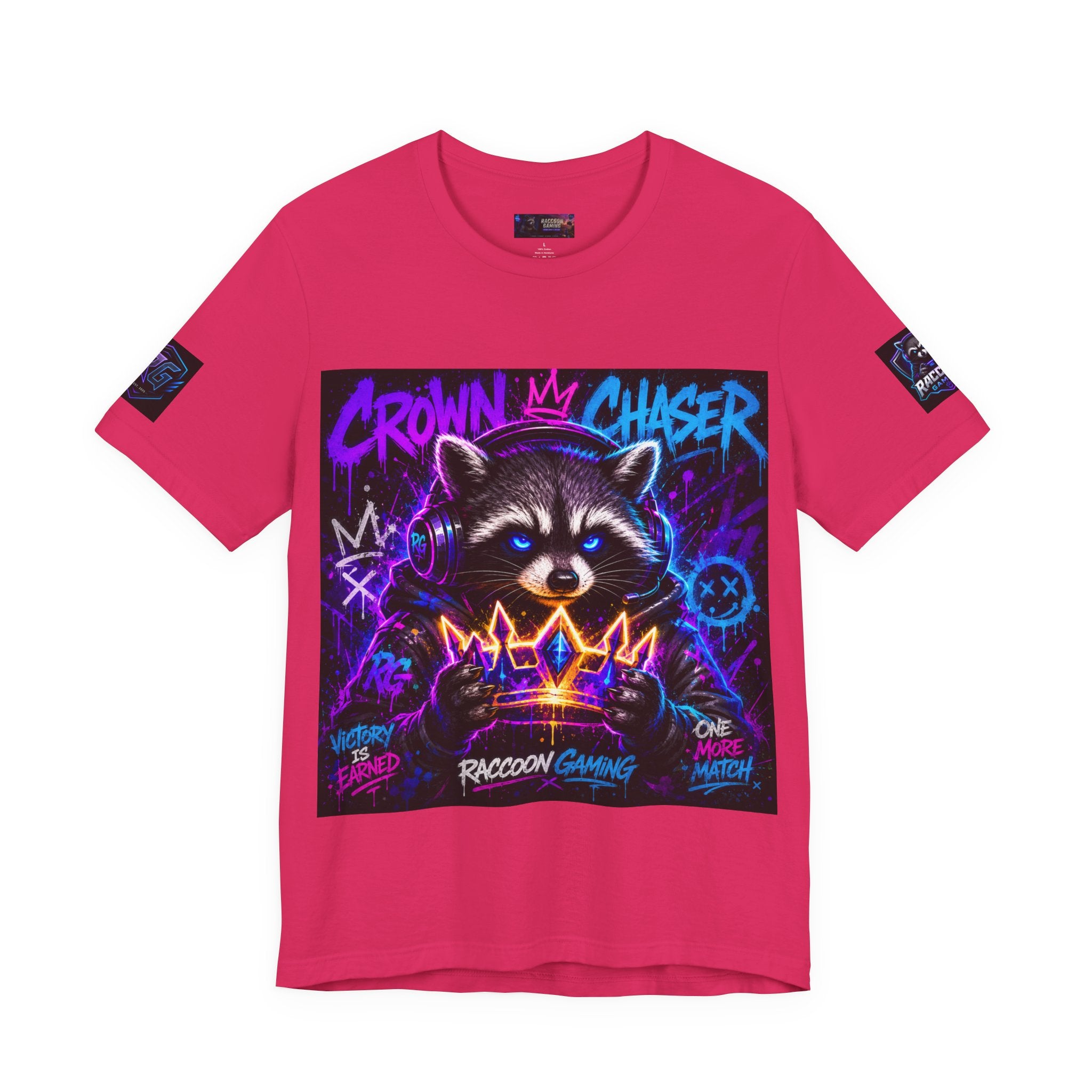 Crown Chaser Raccoon Gaming Tee — "Every Match is Earned" Gamer T-Shirt