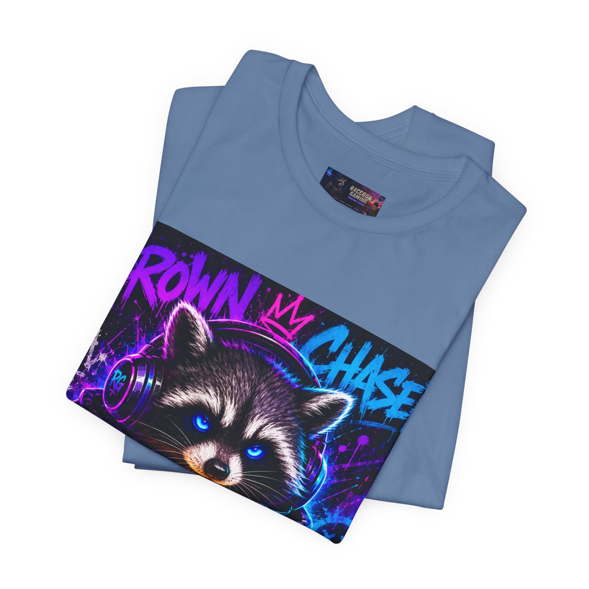 Crown Chaser Raccoon Gaming Tee — "Every Match is Earned" Gamer T-Shirt