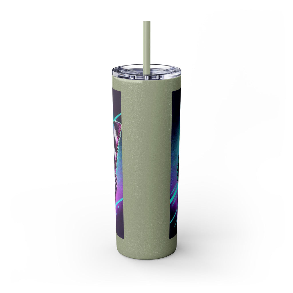 20oz Skinny Tumbler – Neon Gamer Raccoon Design with Straw (KSUE8)