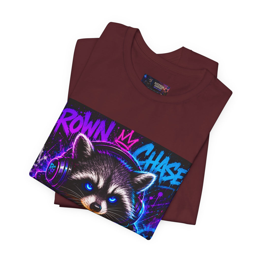 Crown Chaser Raccoon Gaming Tee — "Every Match is Earned" Gamer T-Shirt
