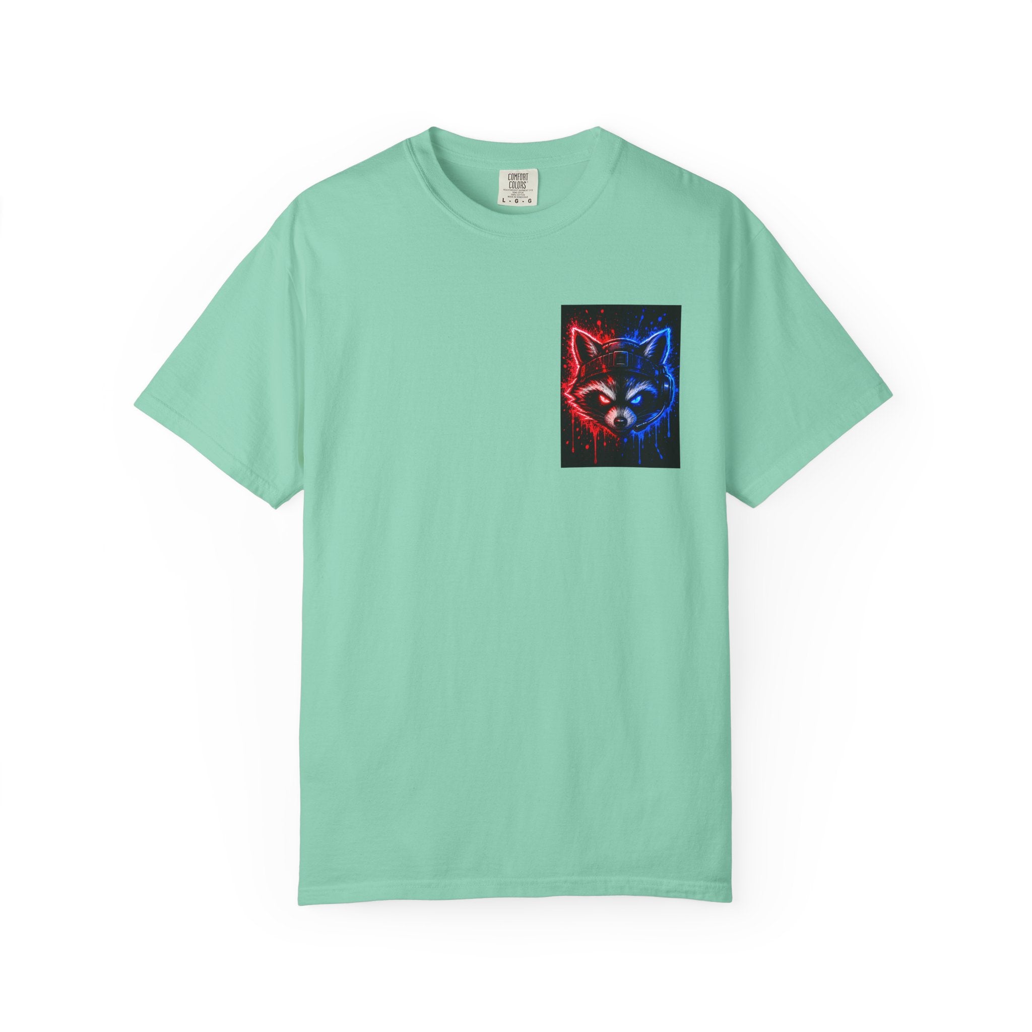 Raccoon Gaming Neon Poster T-Shirt — "Look In, Speak Up, Shine Out" Motivational Tee