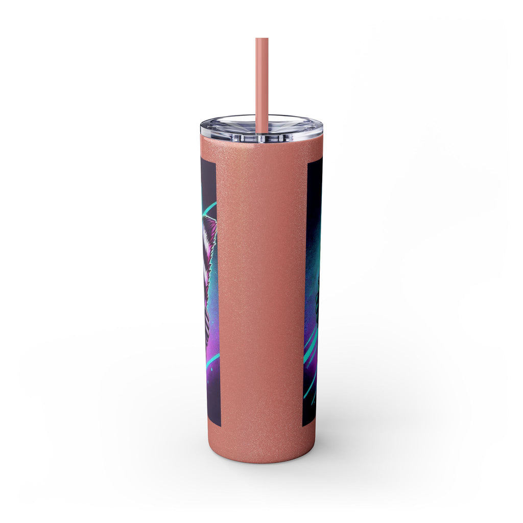 20oz Skinny Tumbler – Neon Gamer Raccoon Design with Straw (KSUE8)