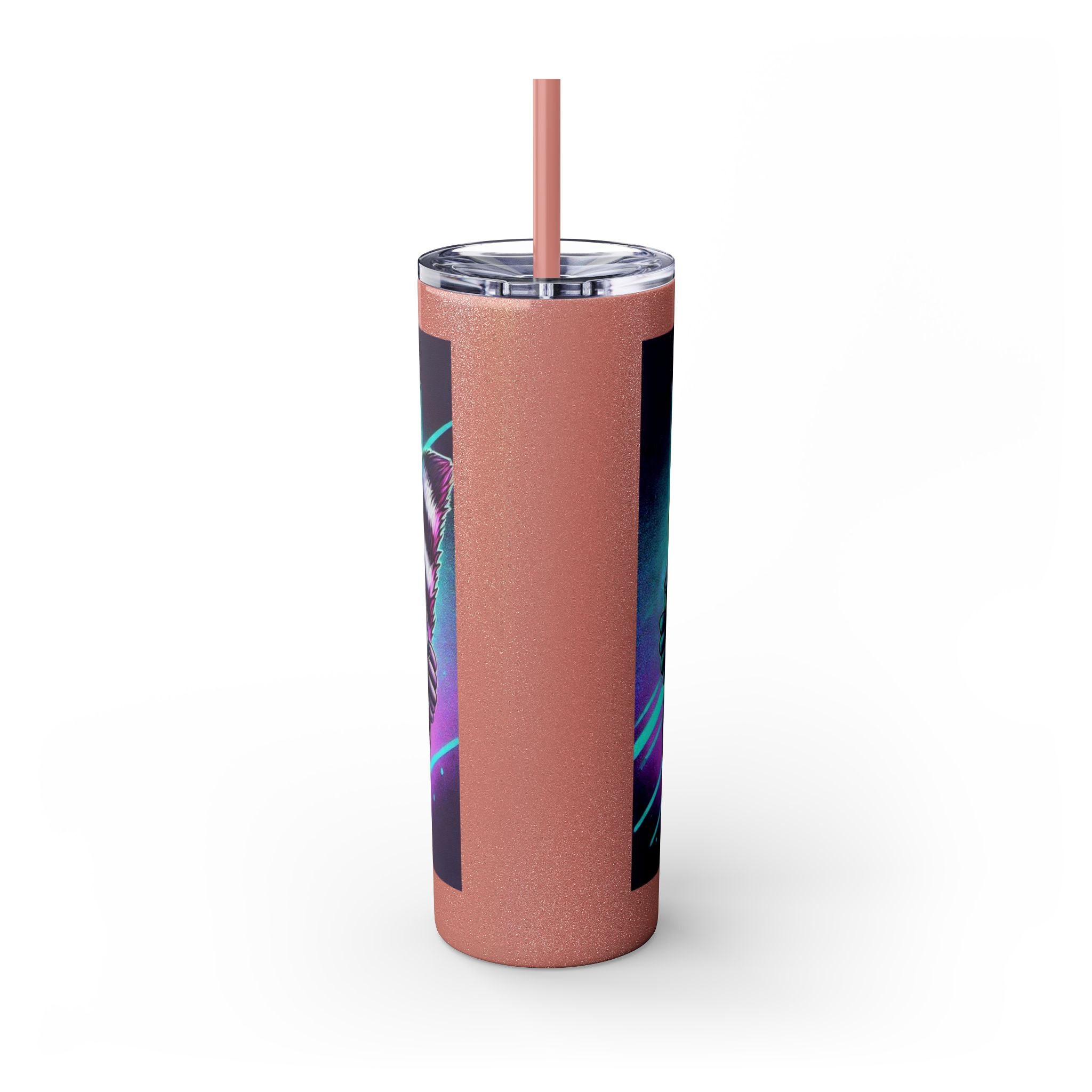 20oz Skinny Tumbler – Neon Gamer Raccoon Design with Straw (KSUE8)