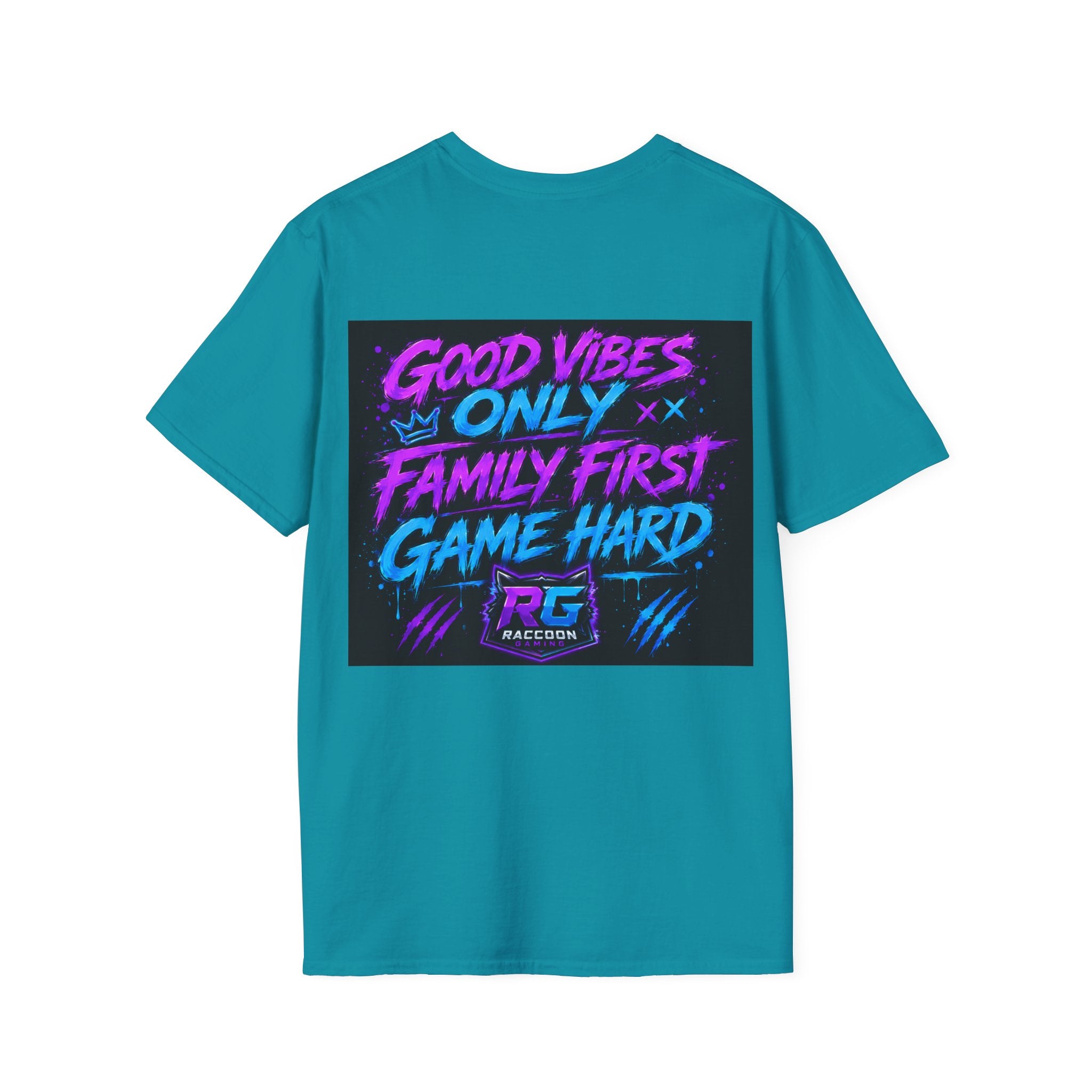 Raccoon Neon Graphic T-Shirt — "Good Vibes Only" Retro Gamer Streetwear
