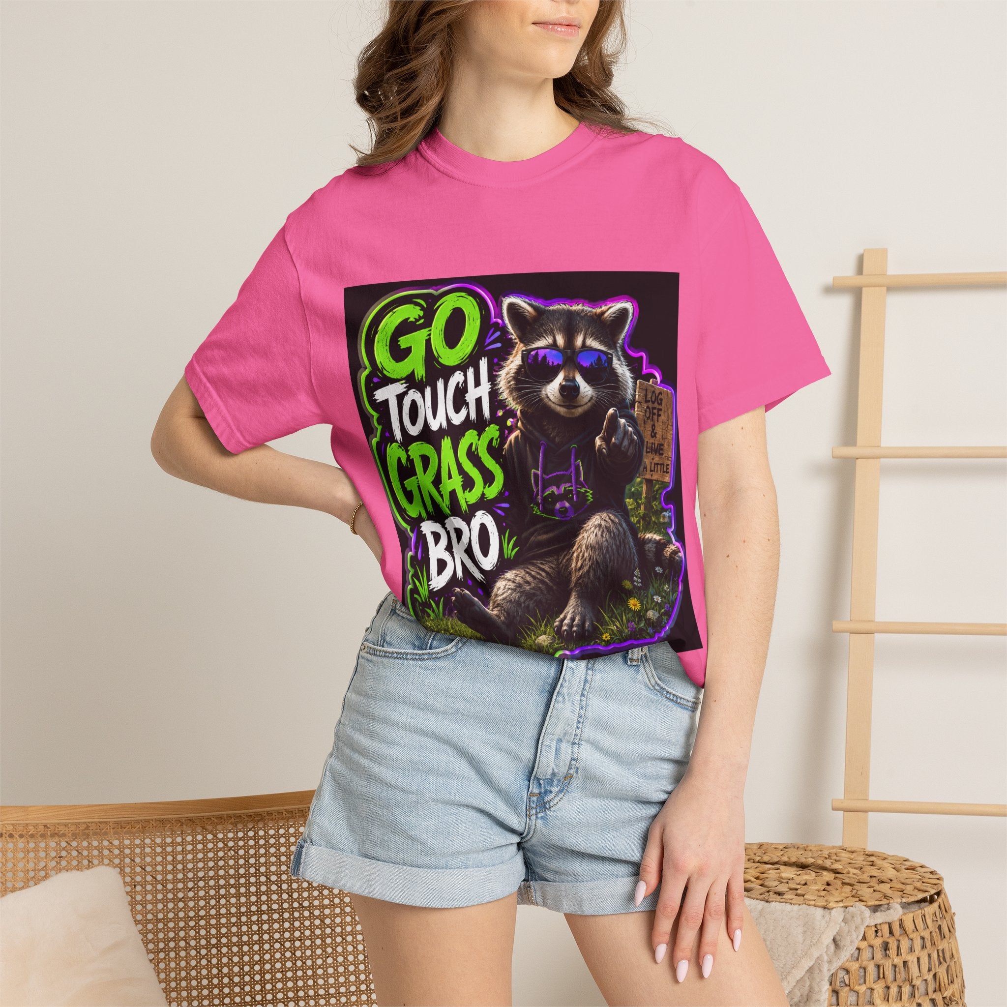 Raccoon 'Go Touch Grass Bro' Graphic T-Shirt