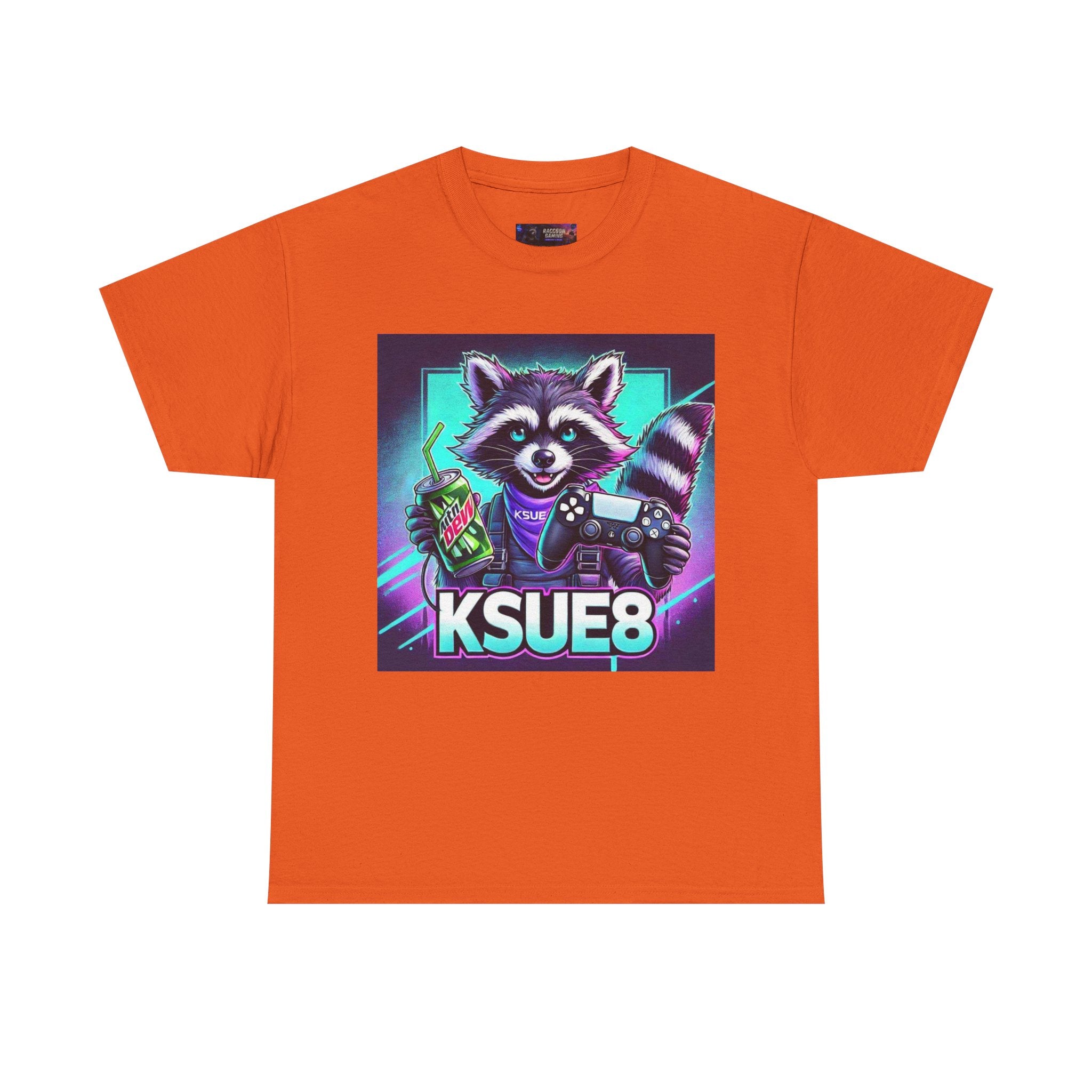 Raccoon Gamer Graphic Tee — 'KSUE8' Neon Retro Gaming T-Shirt