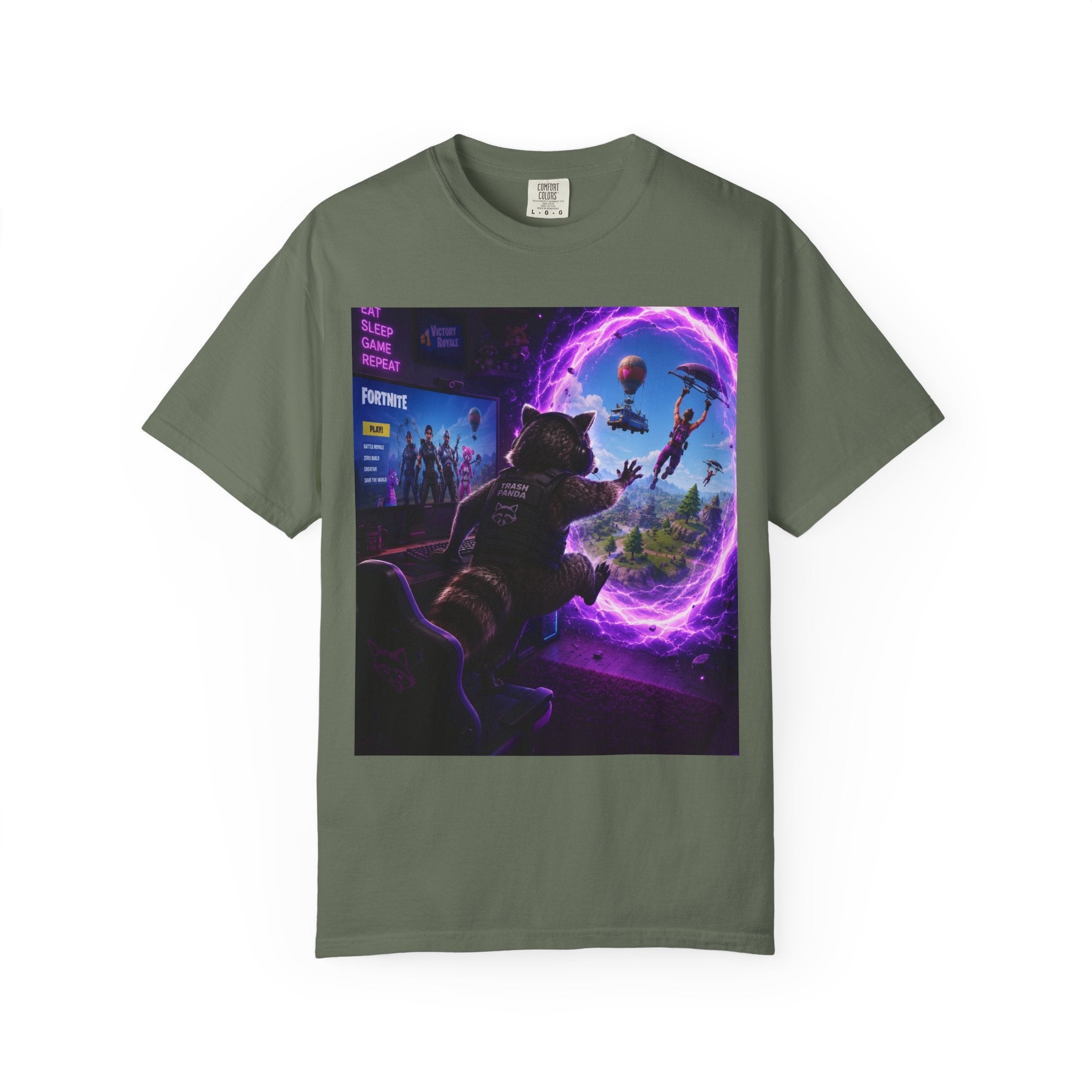 T-Shirt — Fortnite Portal Graphic Tee (Raccoon Watching Portal)