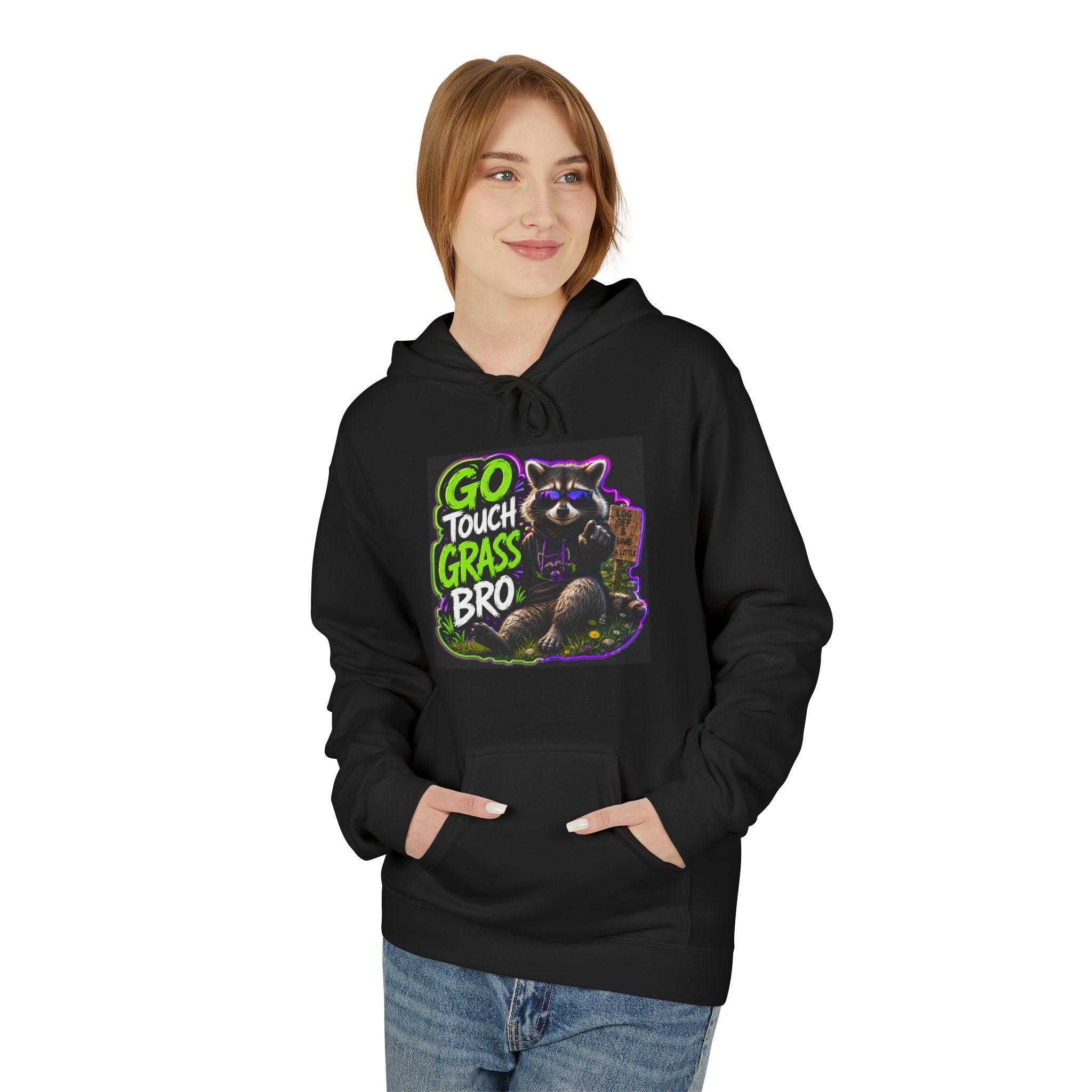 Go Touch Grass Bro Hoodie – Funny Green Text & Gamer Frog Graphic Pullover