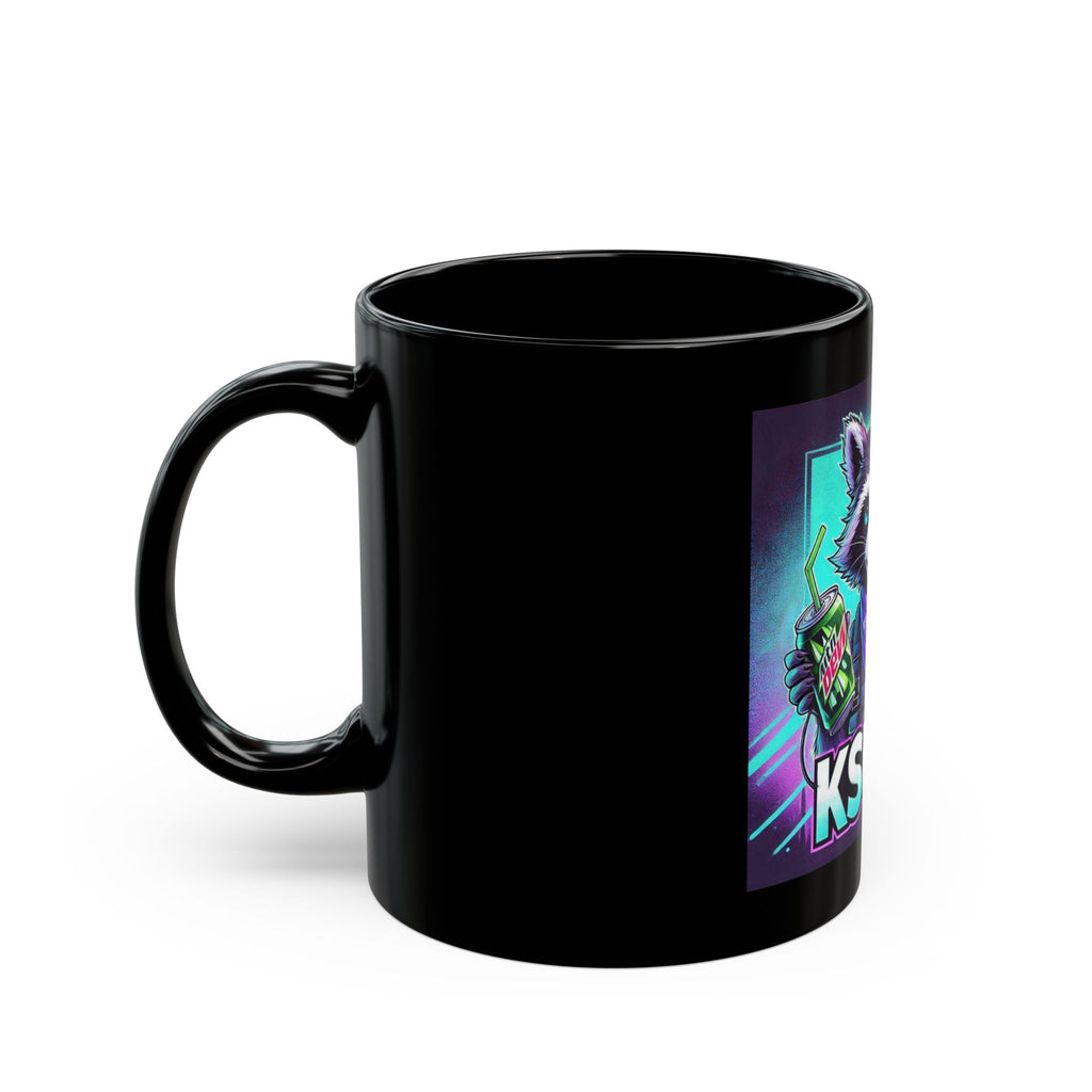 Gamer Raccoon Black Mug — KSUE8 Gaming Controller & Energy Drink Design (11oz/15oz)